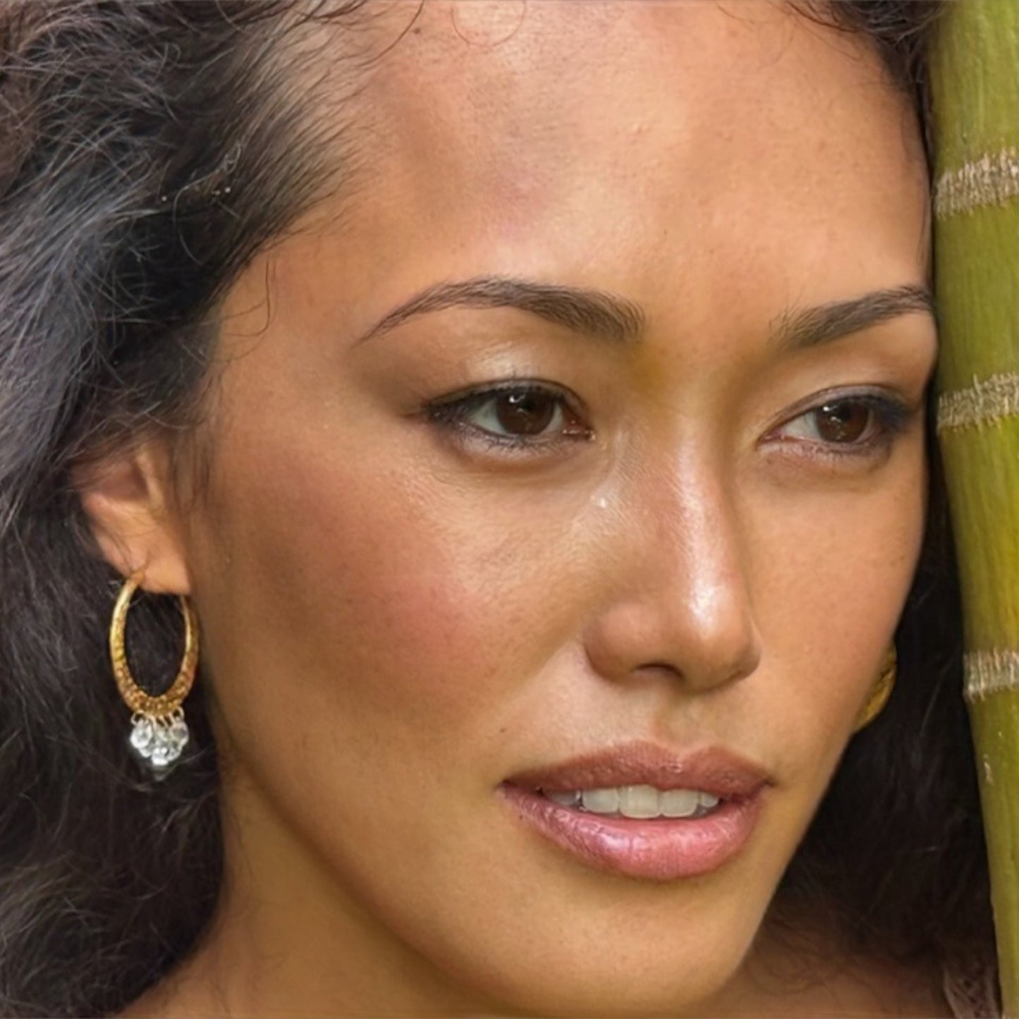 "Himba" Dangle Hoop Earrings (Cognac Diamond, 18K Gold)
