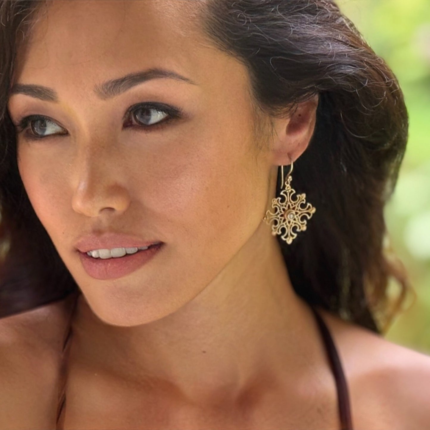 "Snowflake" Hook Dangle Earrings (Champagne Diamond, 18k Gold)