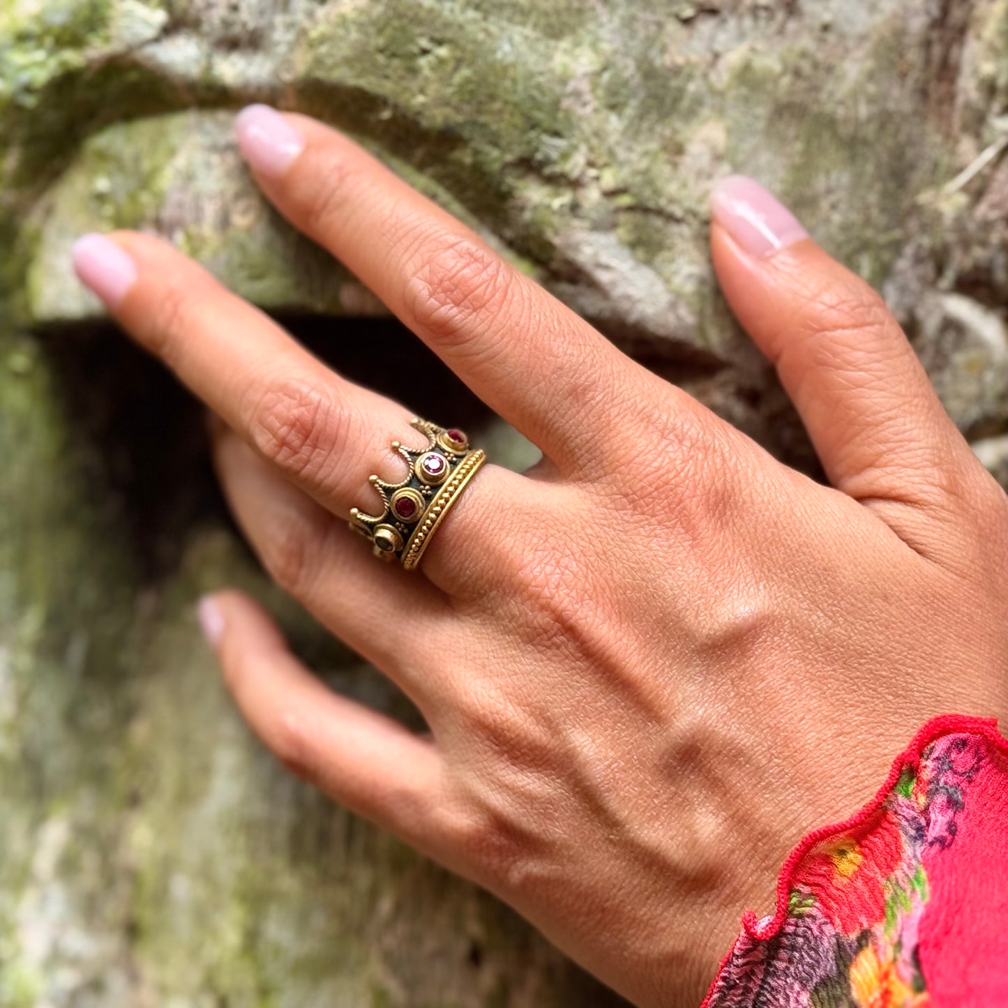 "Gothic Crown Princess" Ring (Blue Sapphire, 22k, 18k Gold, Oxidized Sterling Silver)