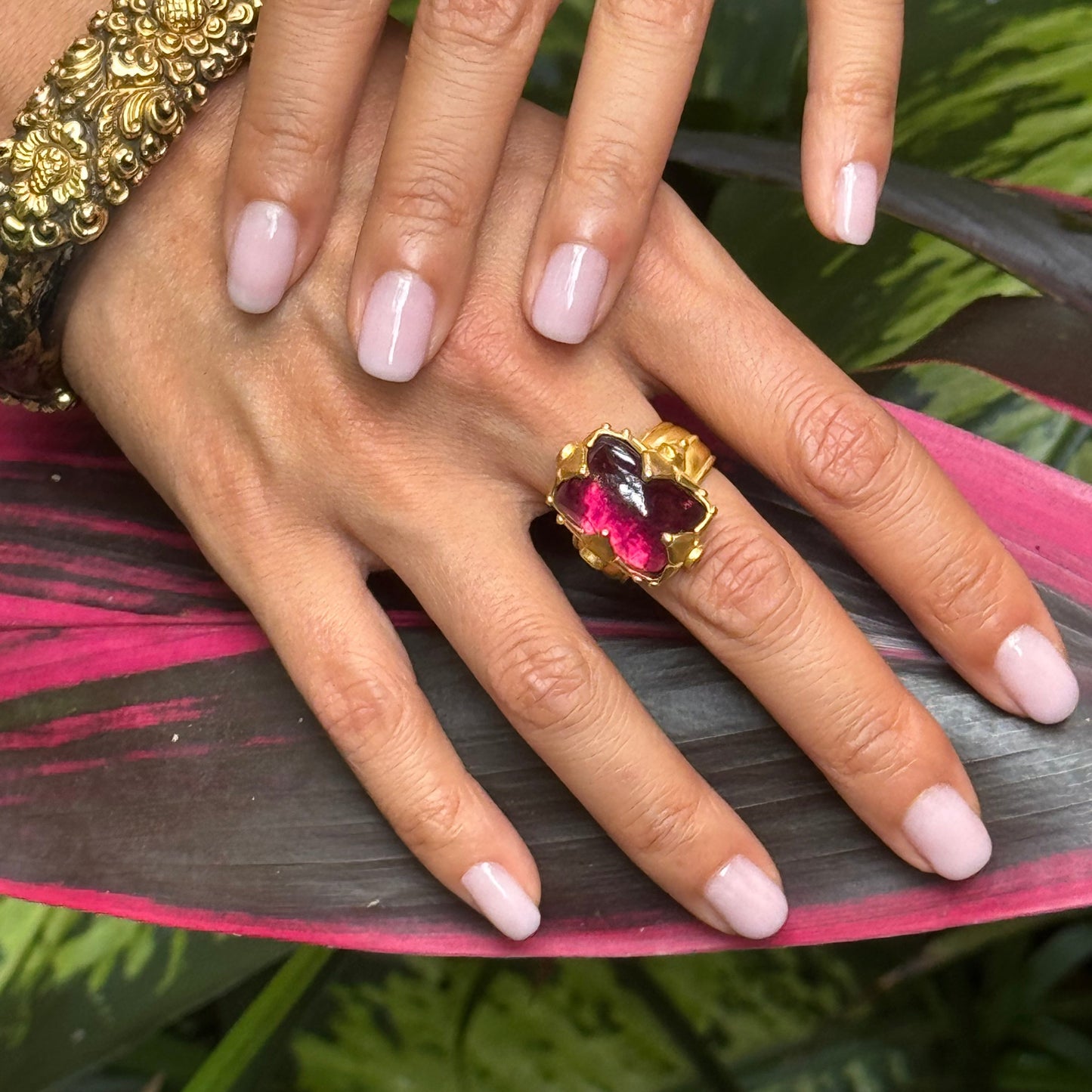 "Maltese" Ring (Rubellite Tourmaline, Pink Sapphire, 22k Gold)