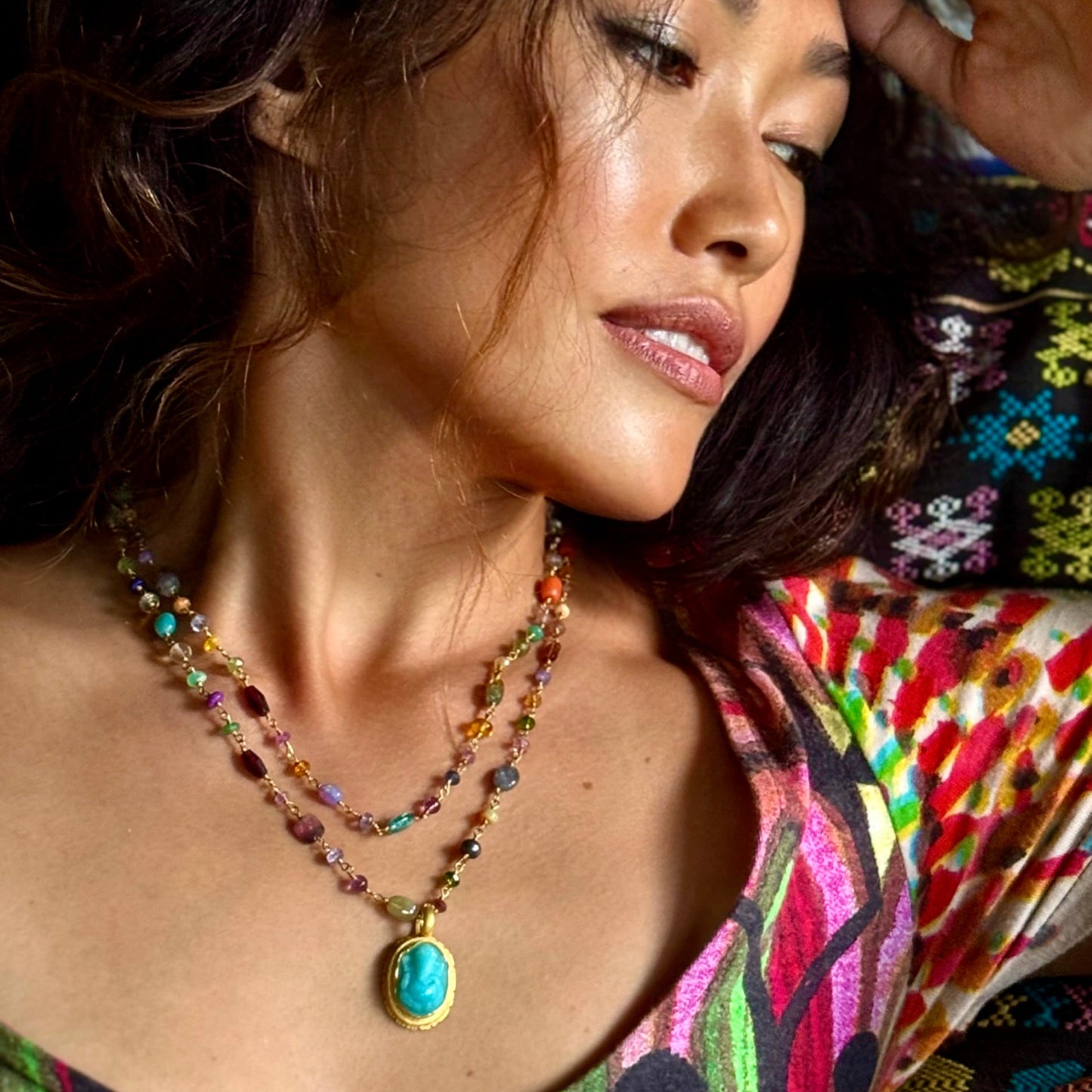 "Winona Confetti" Necklace (Mixed Gemstone Beads, 18k Gold, Sterling Silver)