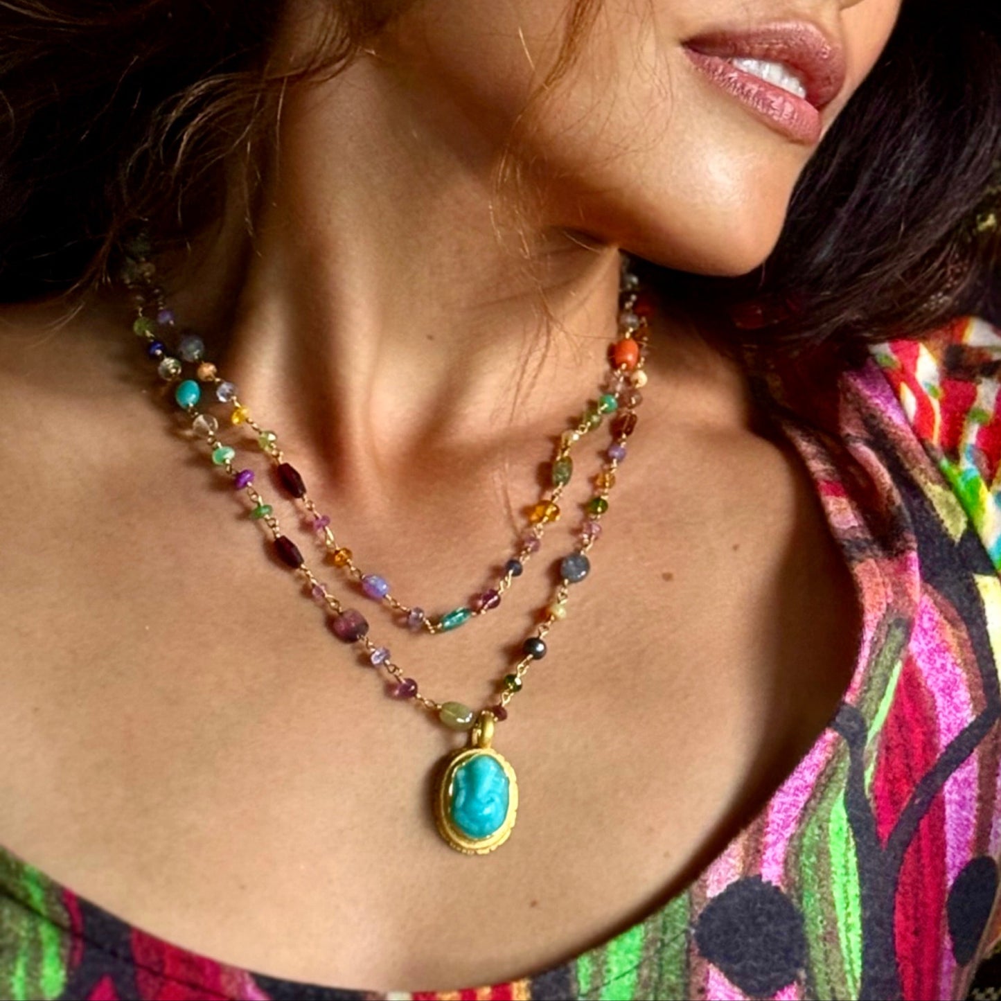 "Ganesh Lotus Flower" Pendant (Amazonite, 22k, 18k Gold)
