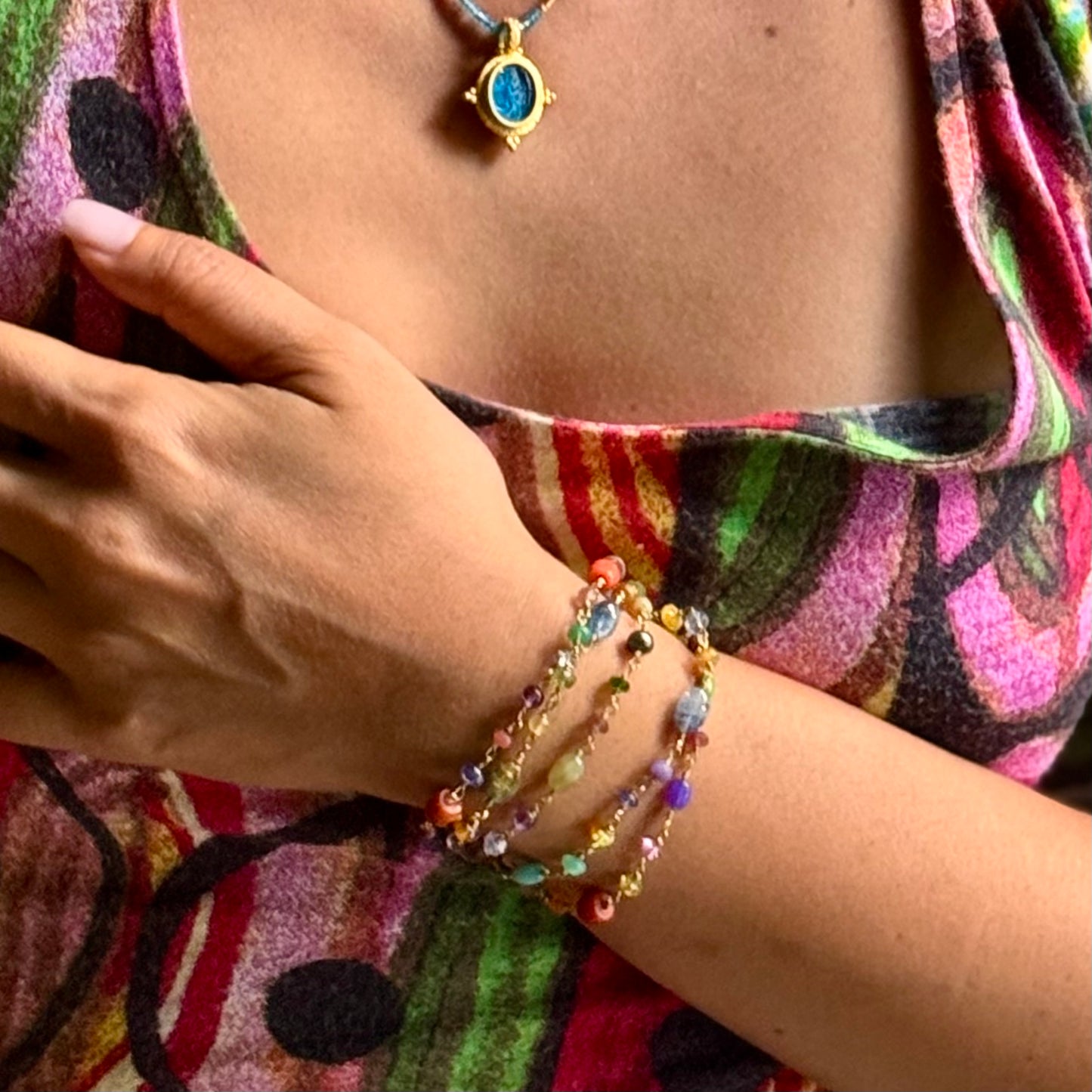 "Winona Confetti" Necklace (Mixed Gemstone Beads, 18k Gold, Sterling Silver)