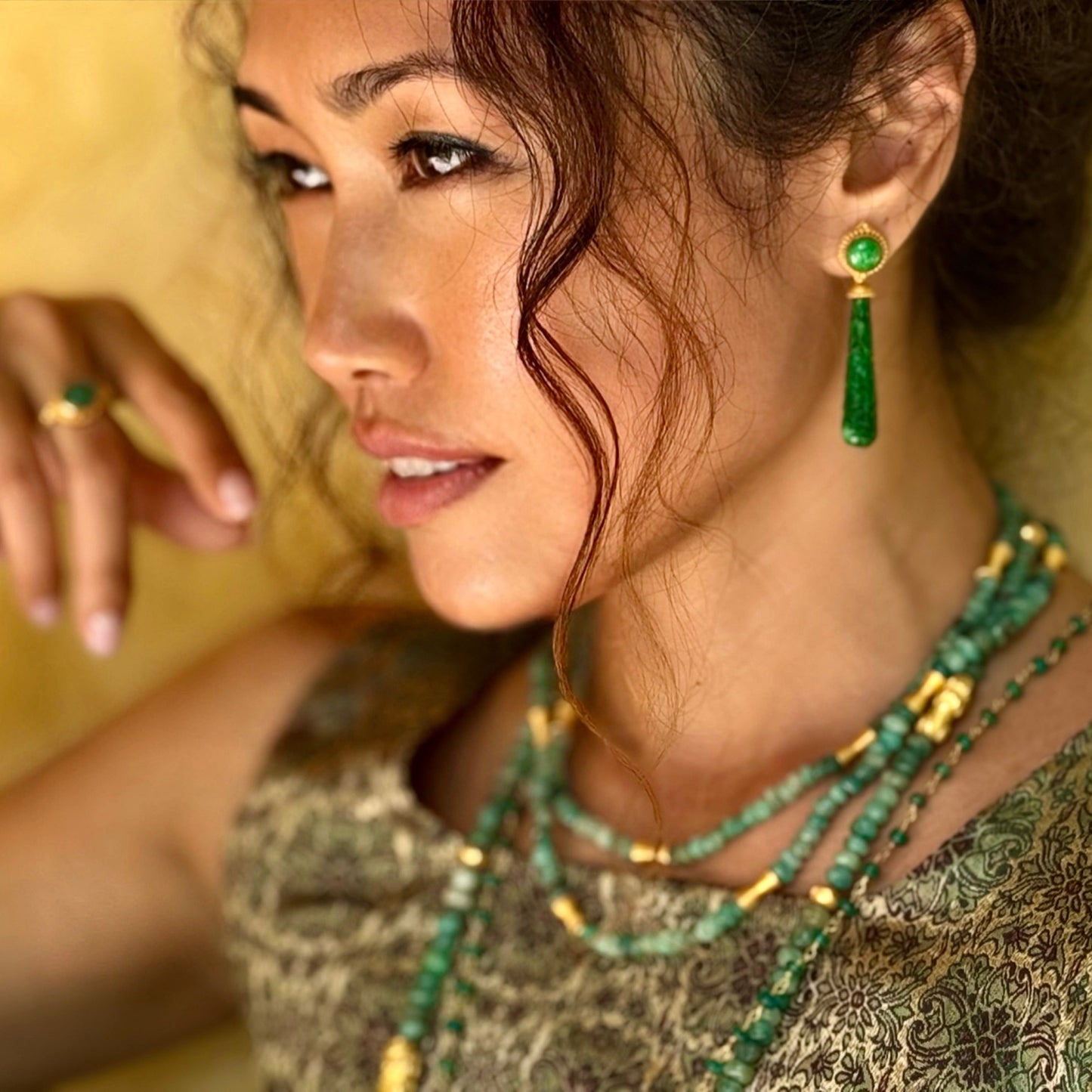 "Xengdu" Stud Dangle Earrings (Jade, 22k, 18k Gold)