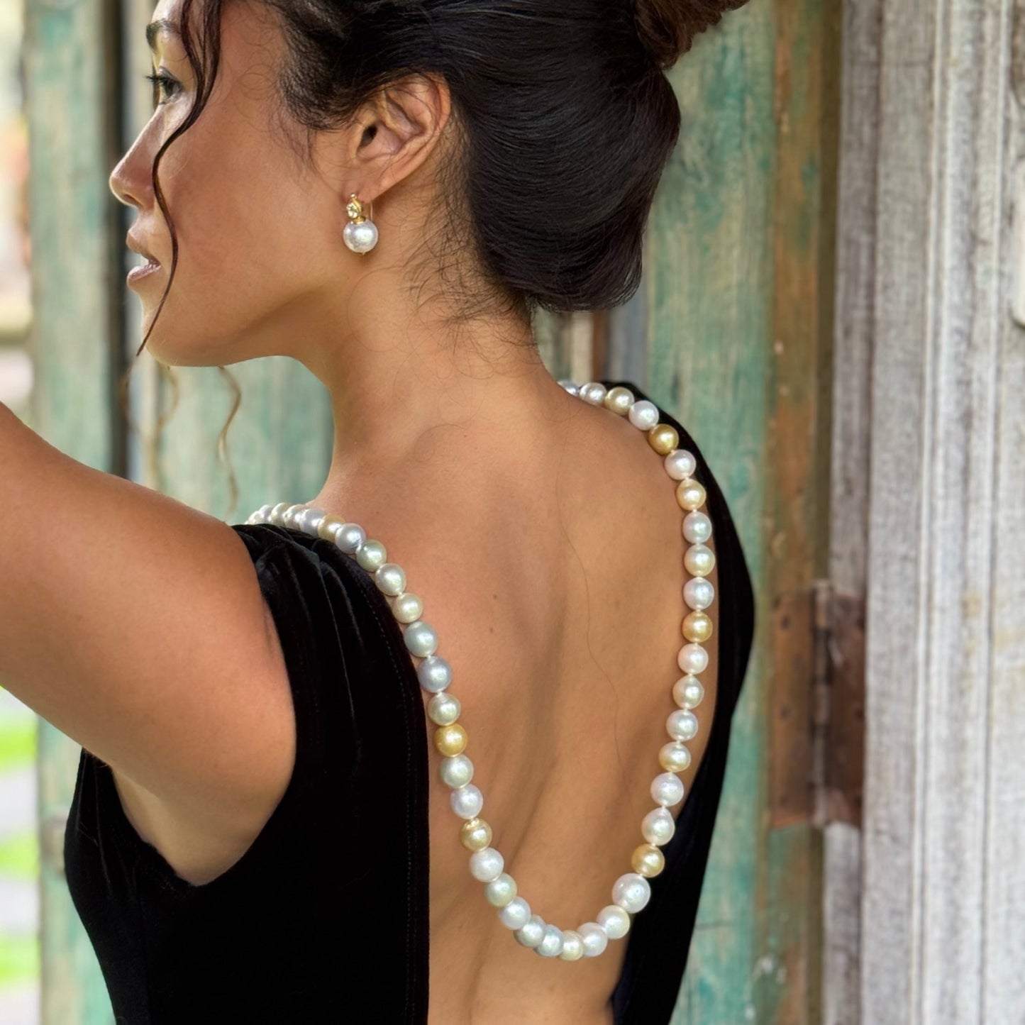 "Katie" Hook Earrings (South Sea Pearl, White Zircon, 22k, 18k Gold)