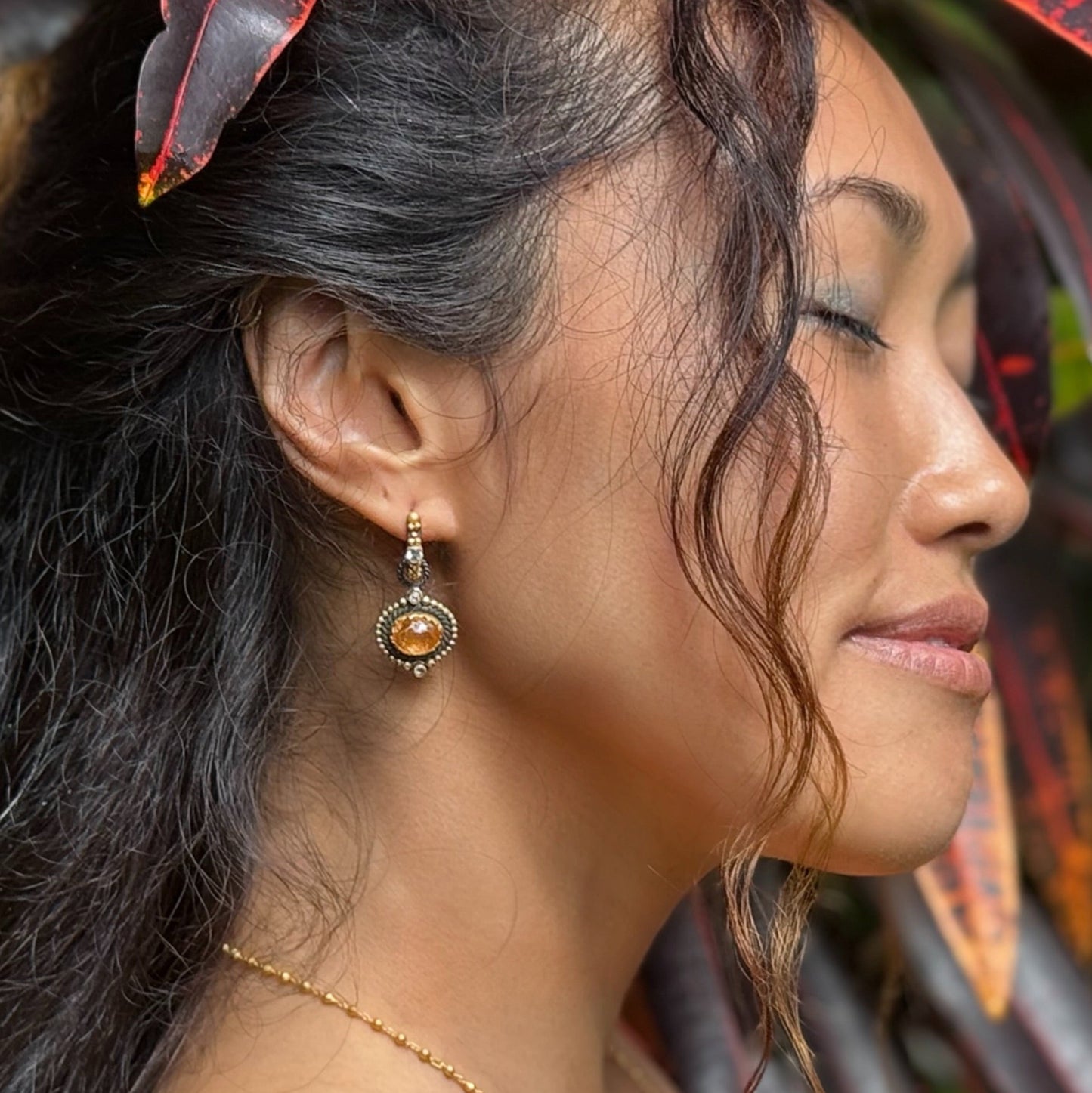 "Equus" Drops for Hoop Earrings (Pink & White Sapphire, 22k Gold, Oxidized Sterling Silver)