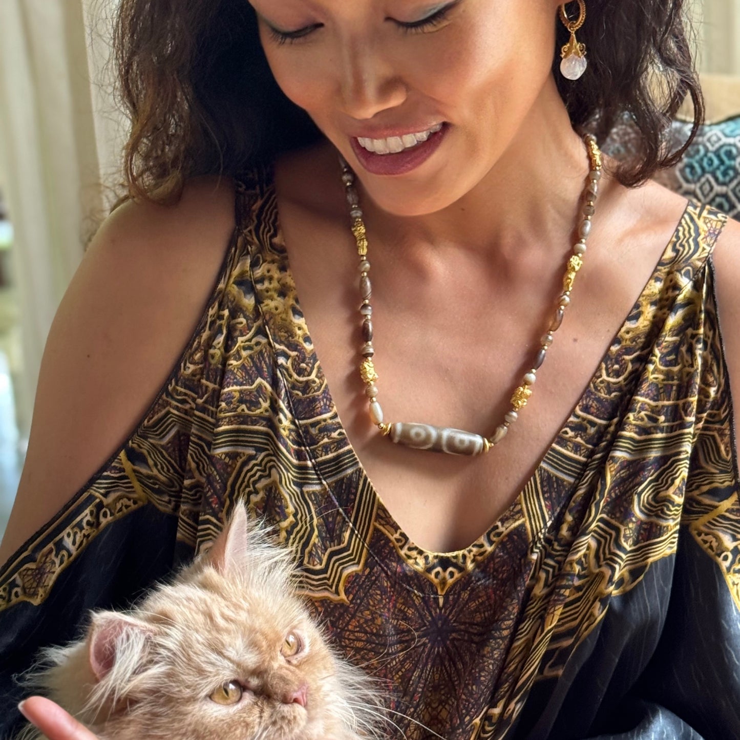 "Lola Animalé" Necklace (Banded Agate, 22k, 18k Gold)