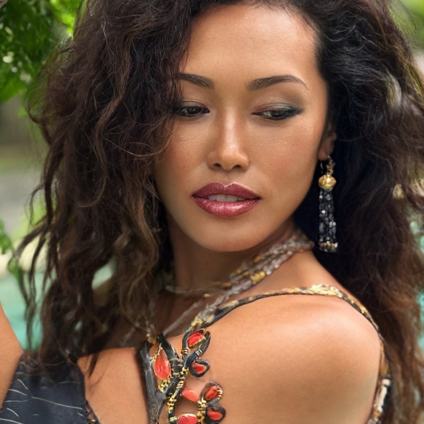 "Westminster Tassel" Drops for Hook Earrings (Black Spinel Beads, 22k Gold)