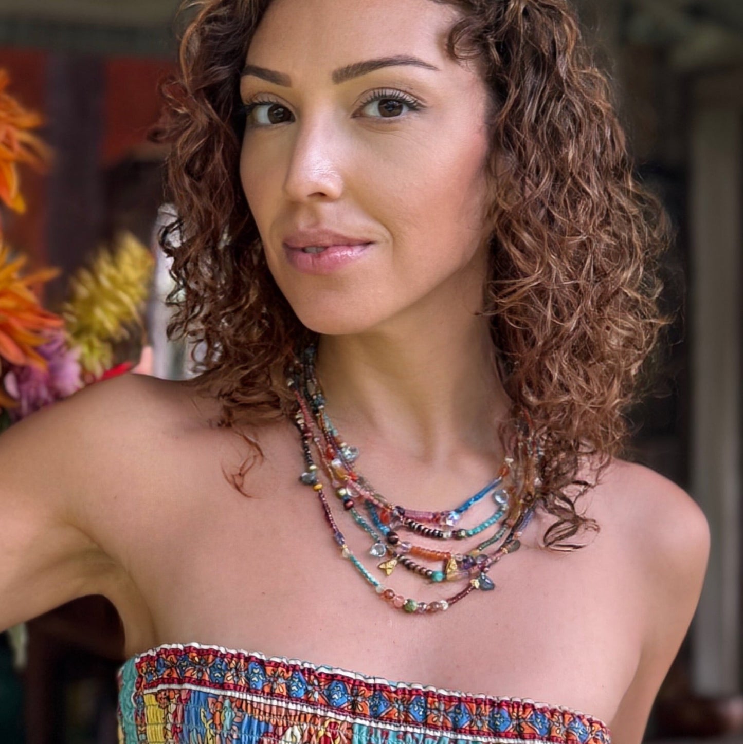 "Autumn Lana Charm" Necklace (Mixed Gemstone Beads, 22k, 18k Gold) SOLD