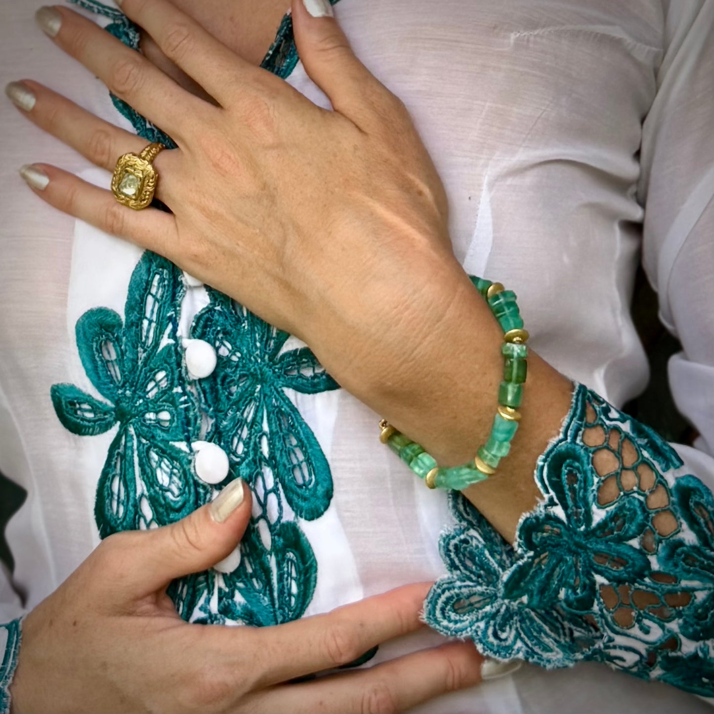 "Lola Peru" Necklace (Blue-Green Peruvian Opal, 22k, 18k Gold)