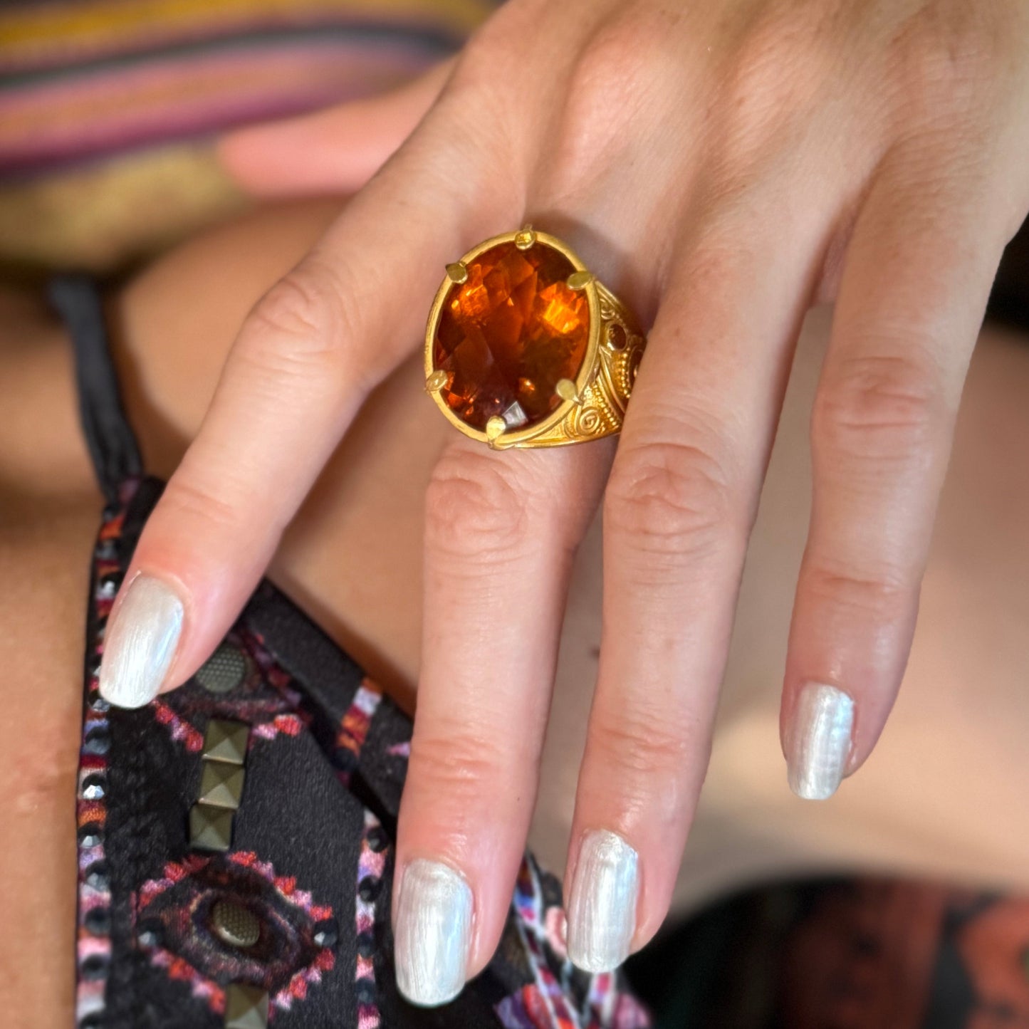 "Klimt" Ring (Madeira Citrine, Orange Sapphire, 22k Gold)