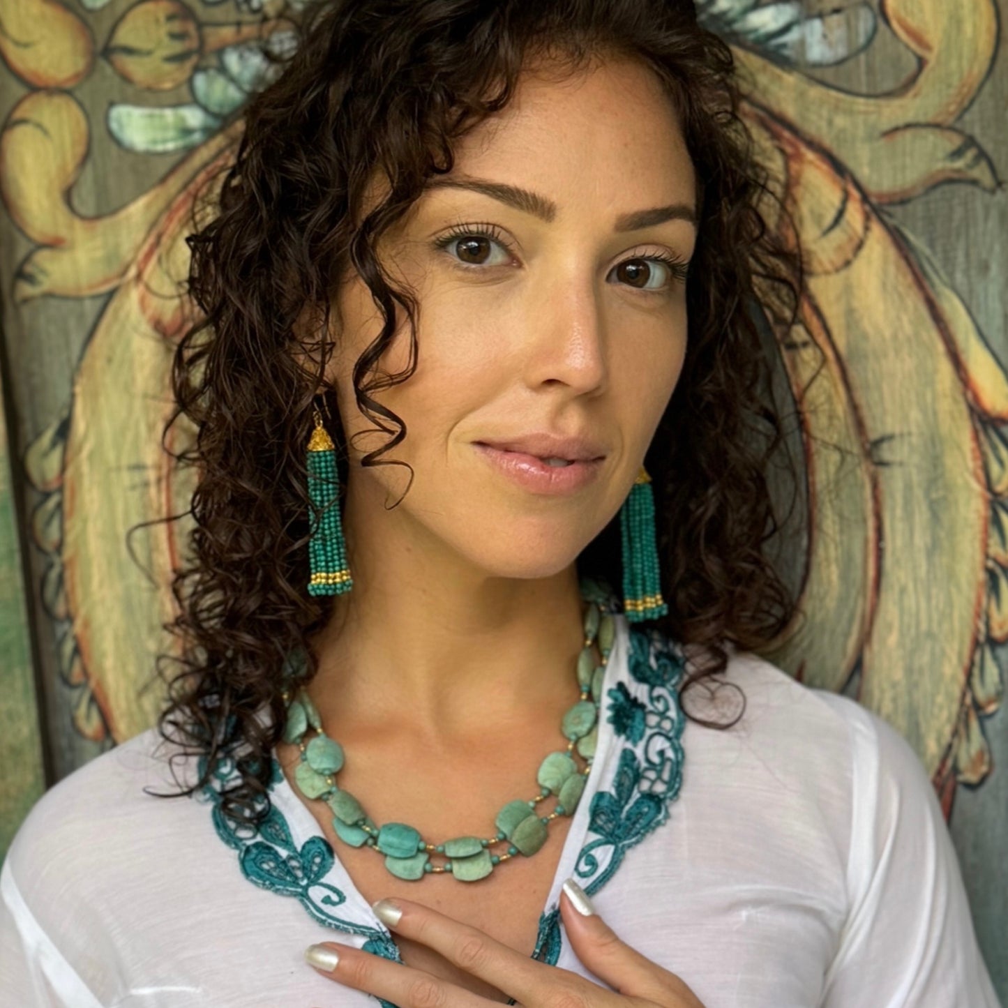 "Neptune Tassel" earrings (Chinese Turquoise Beads, 22k, 18k Beads)