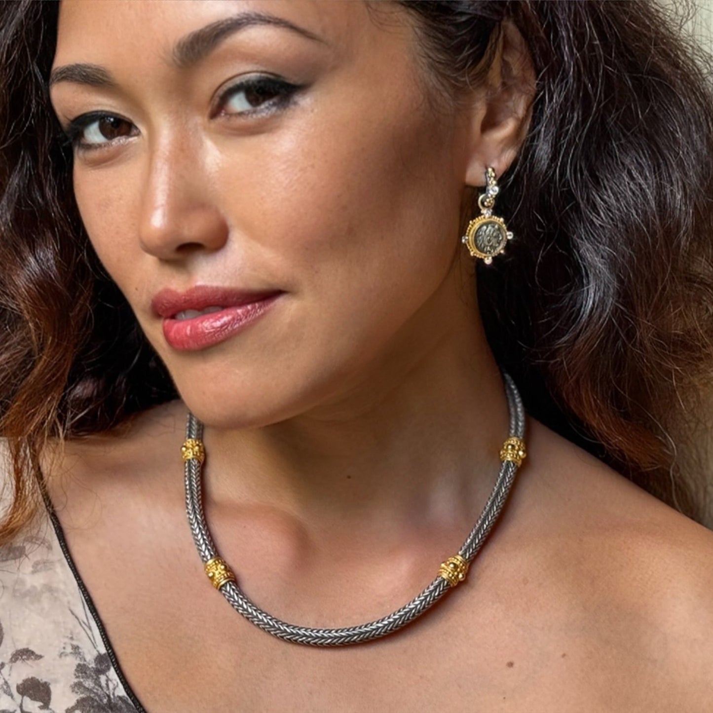 "Etrusca Chain" Necklace (Sterling Silver, 22k Gold)