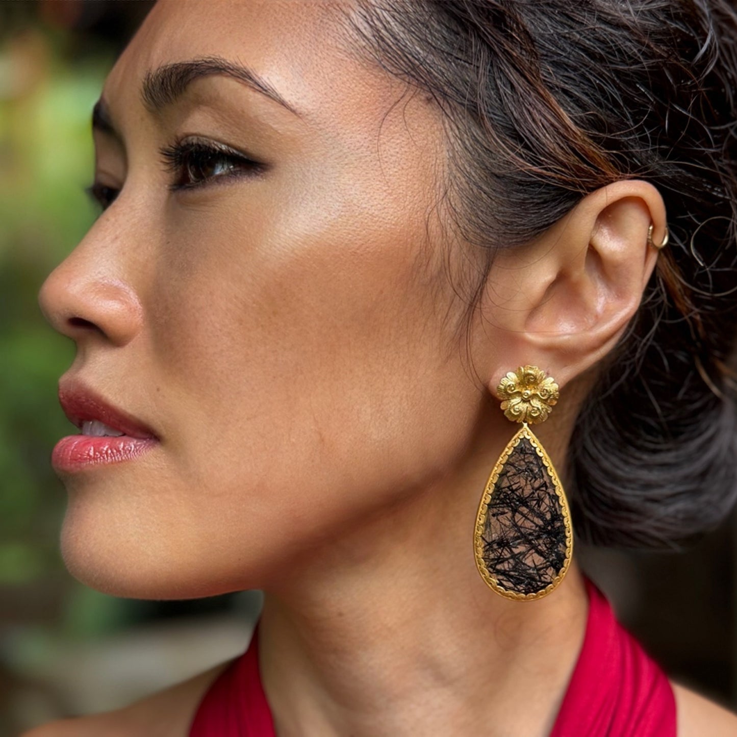 "Hibiscus" Stud Earrings (Diamond, 22k, 18k Gold)