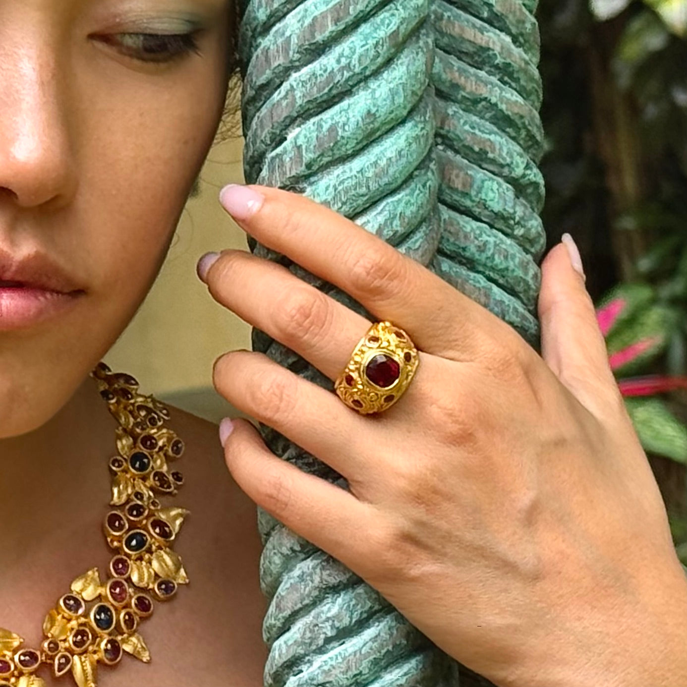 "Neptune" Ring (Rubellite Tourmaline, Ruby, 22k Gold)