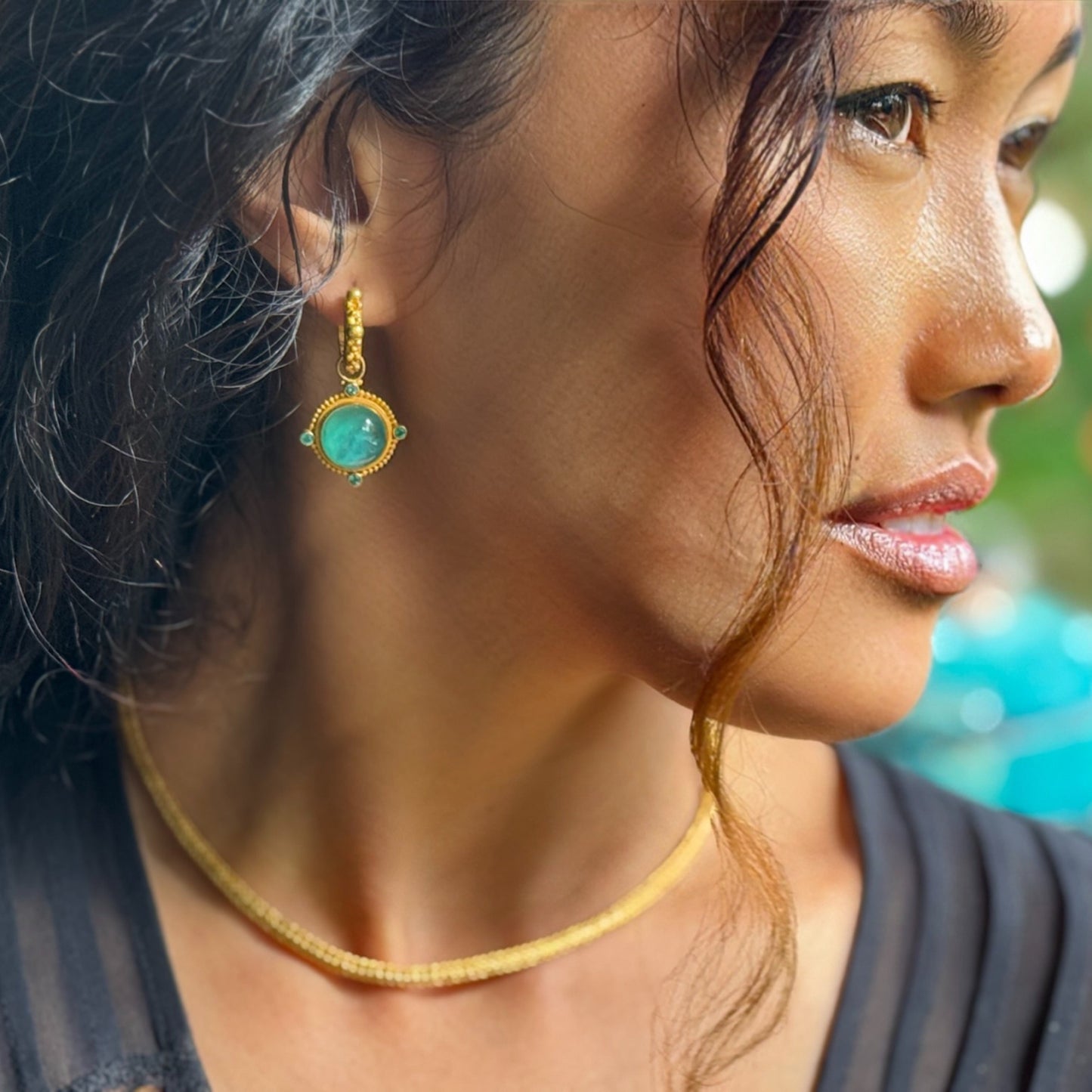 "Sardinia" Drops for Hoop Earrings (Peruvian Opal, White Sapphire, 18k, 22k Gold)