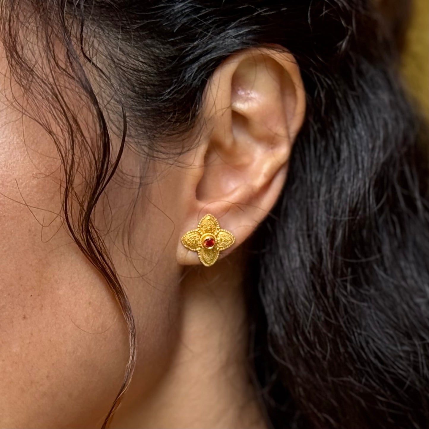 "Muji" Stud Earrings (Orange Sapphire, 22k, 18k Gold)