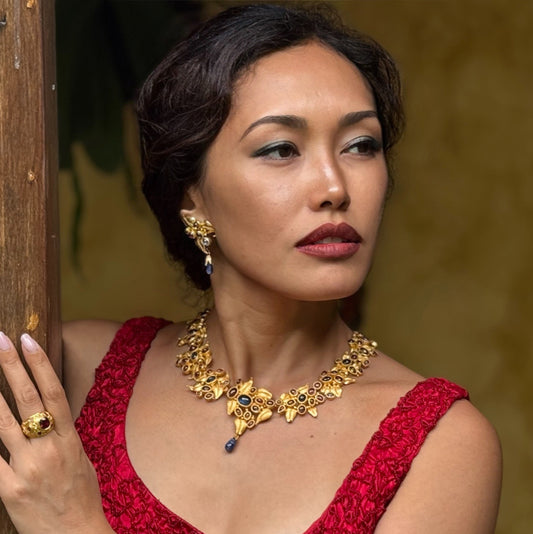 "Ophelia" Dangle Earrings (African Sapphire, 18k, 22k Gold)