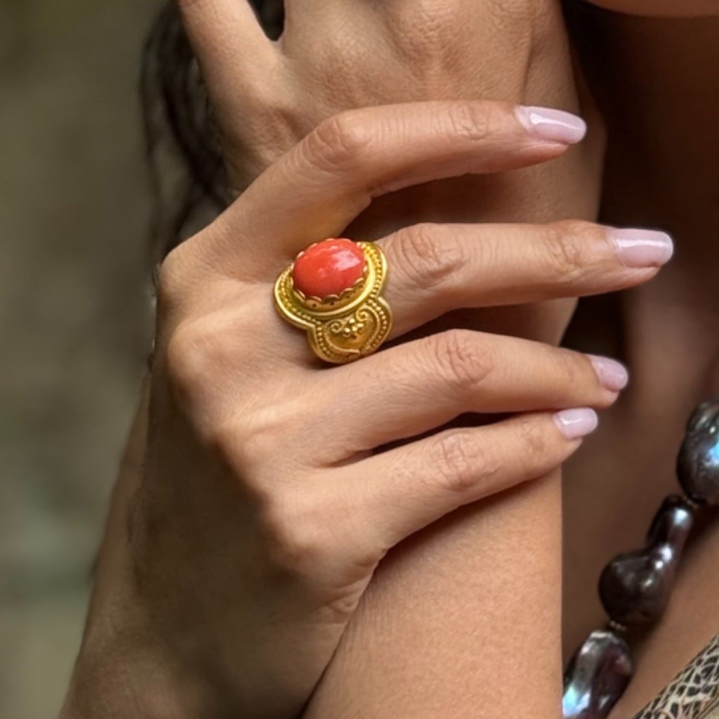 "Tudor" Ring (Italian Coral, 22k Gold)