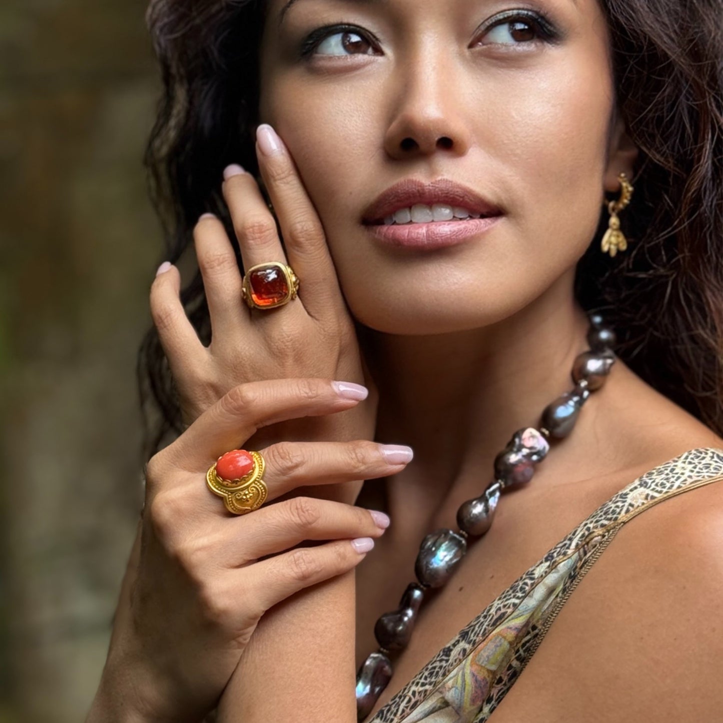 "Lola Baroque" Necklace (Bronze/Peacock Freshwater Pearl, 18k Gold)