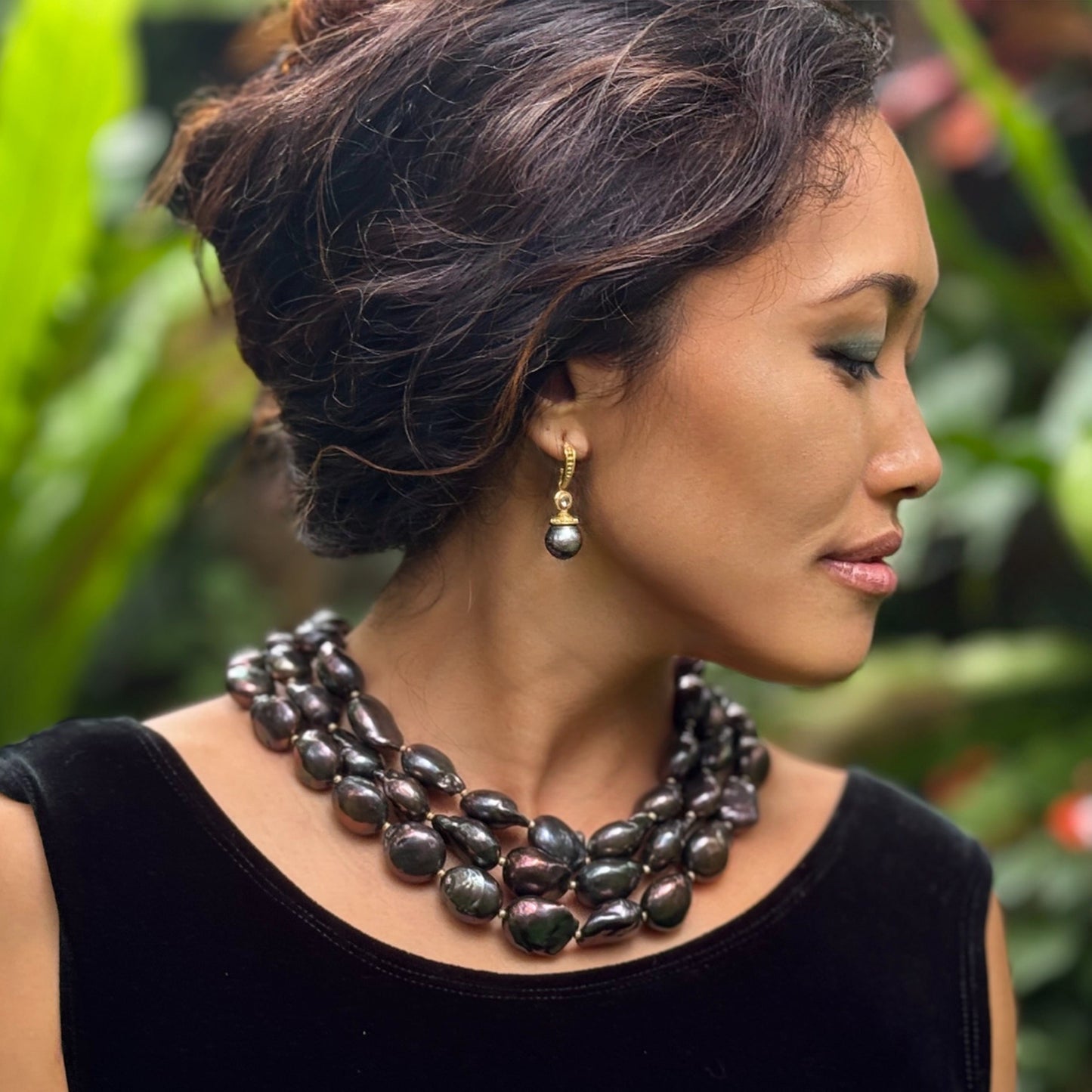 "3-Strand Lana" Necklace (Baroque Freshwater Pearl, 18k Gold)