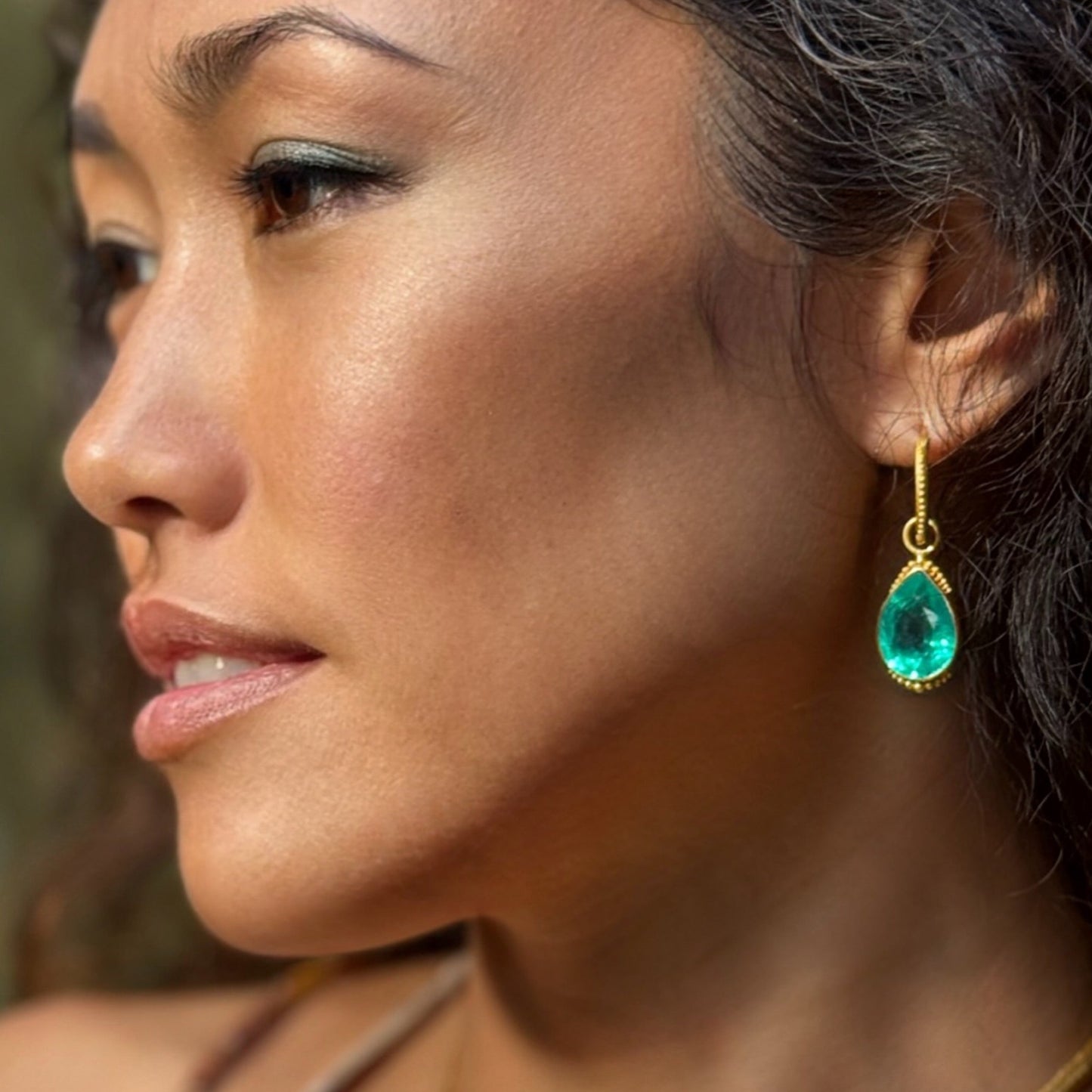 "Charm" Drops for Hoop Earrings (Green Topaz, 22k, 18k Gold)