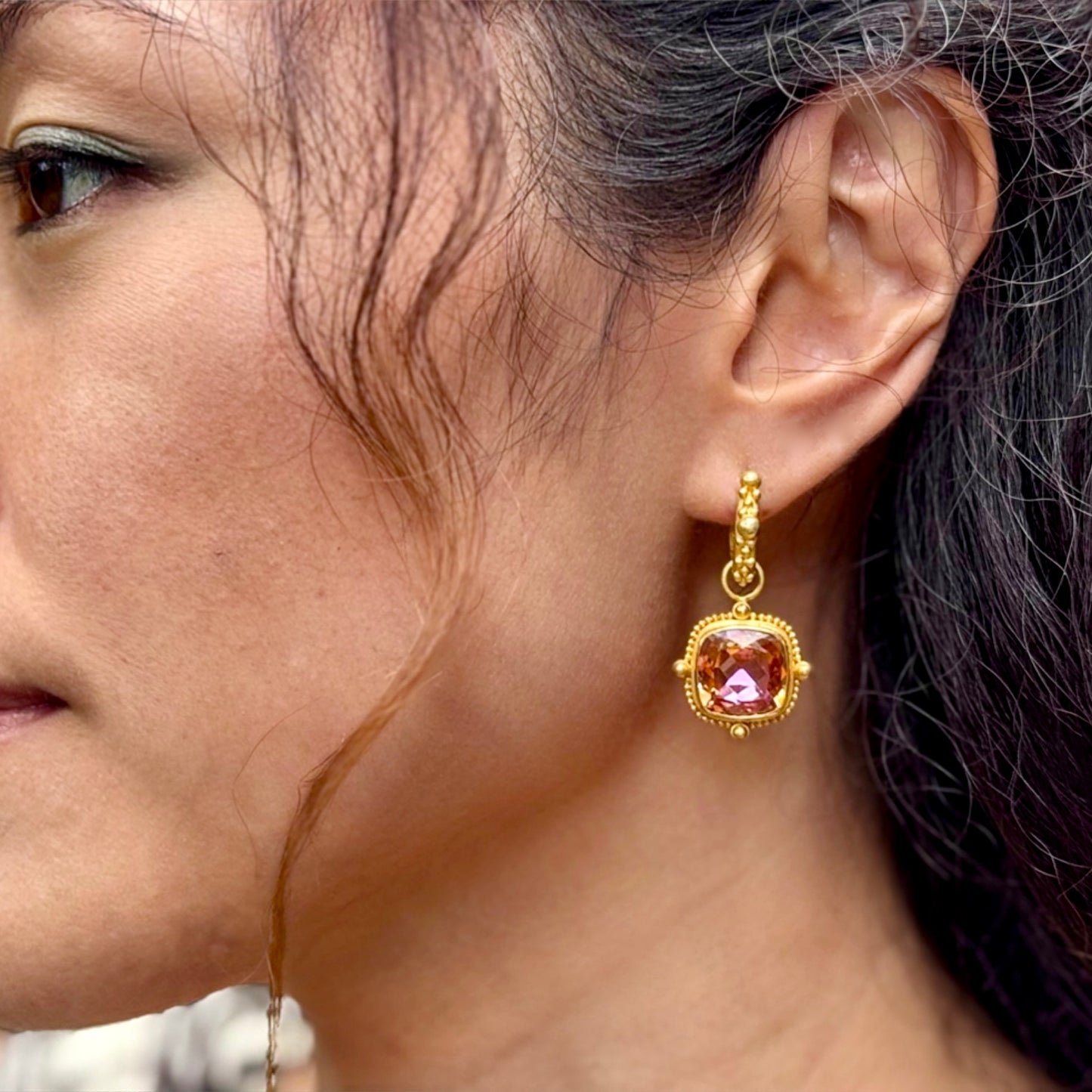 "Sardinia" Drops for Hoop Earrings ("Mystic" Topaz, 22k, 18k Gold)