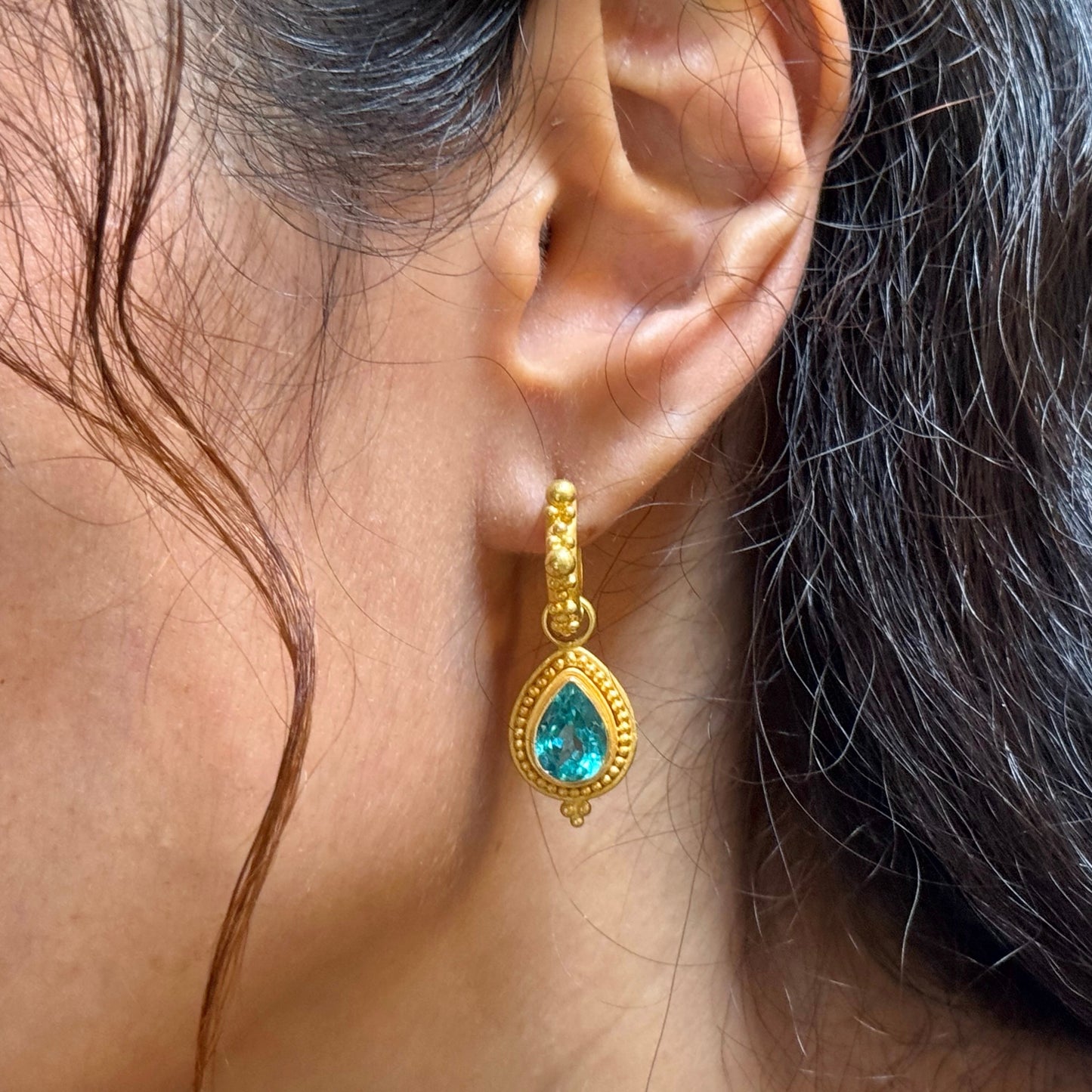 "Sharon" Drops for Hoop Earrings (Apatite, 18k, 22k Gold)