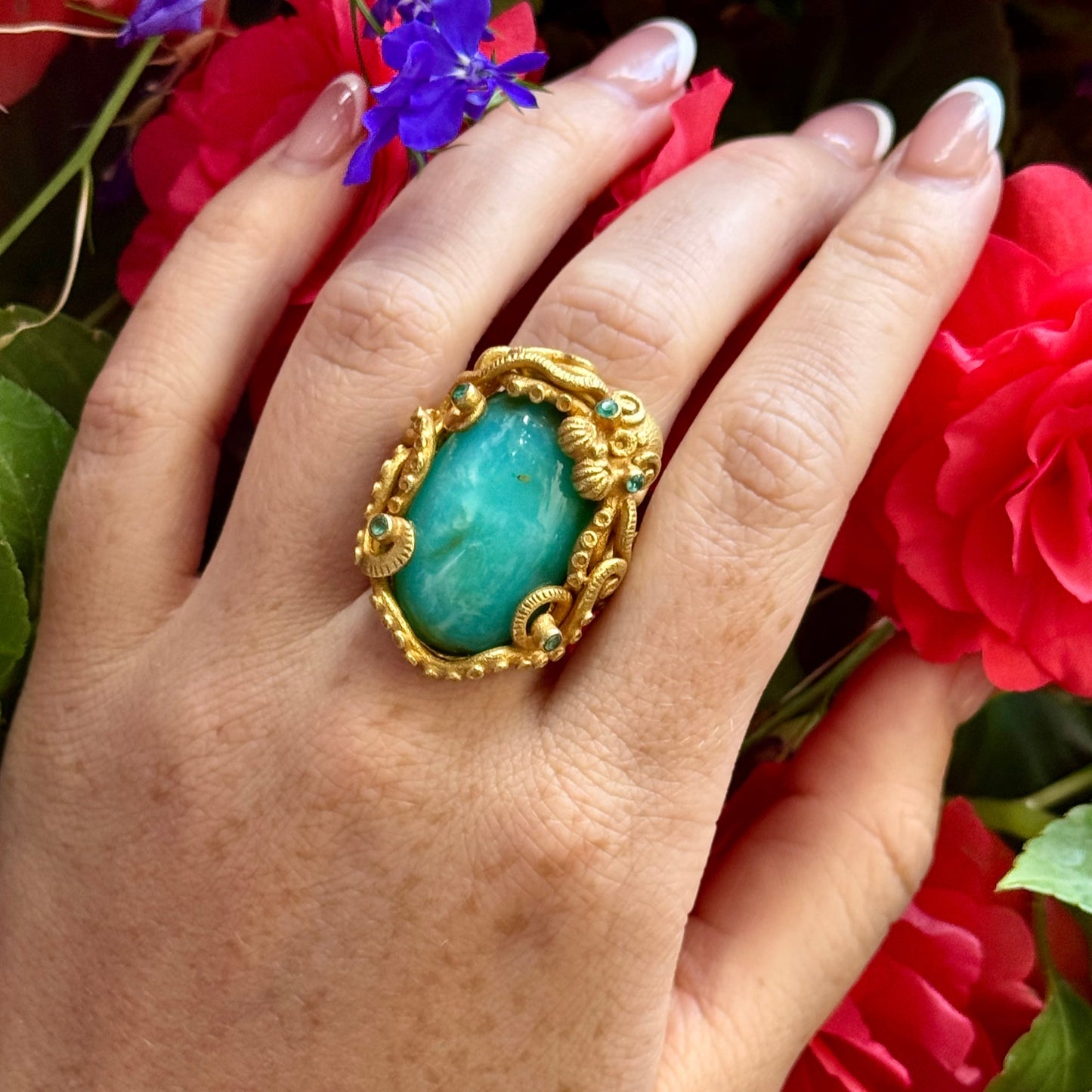 "Octopussy" Ring (Peruvian Opal, Paraiba Tourmaline, 22k Gold)