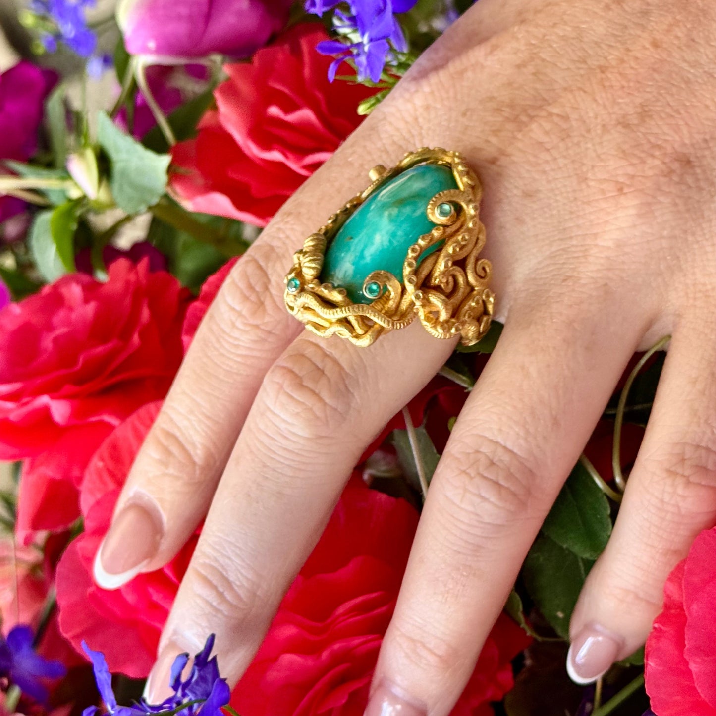 "Octopussy" Ring (Peruvian Opal, Paraiba Tourmaline, 22k Gold)