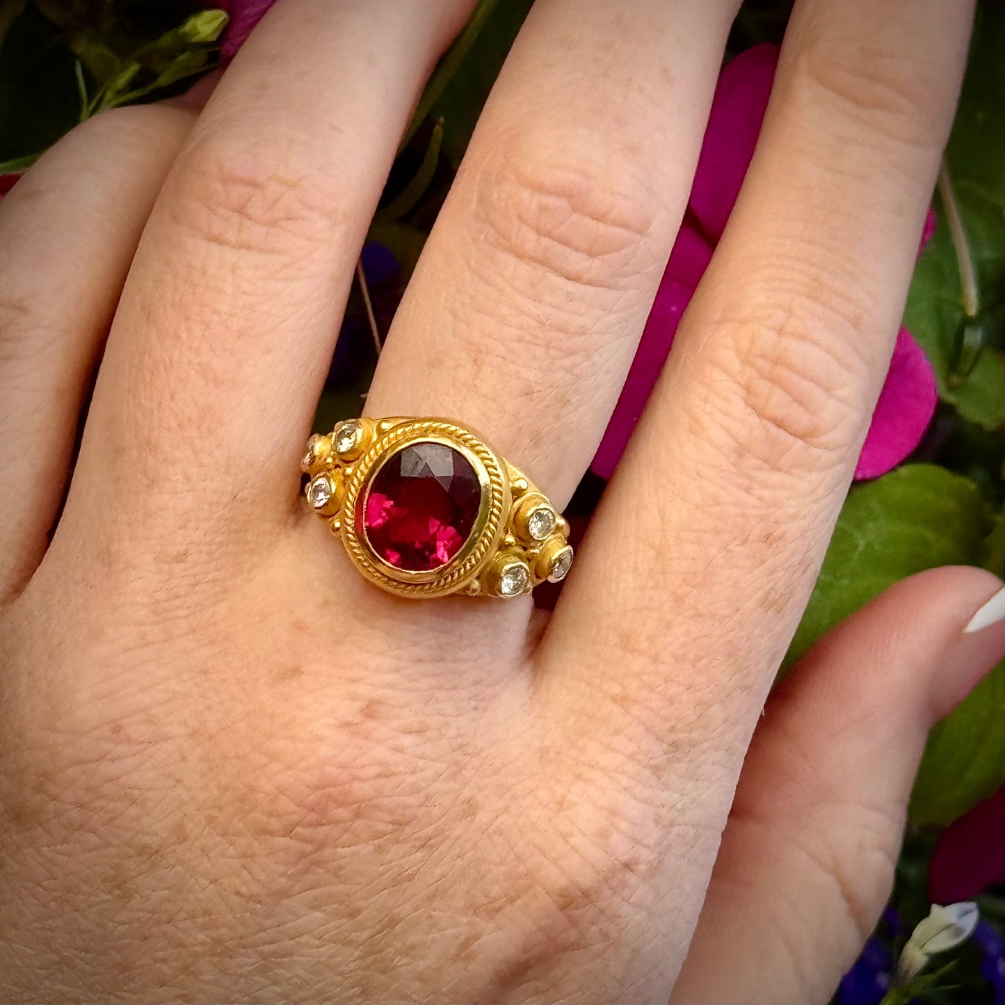 "Kawin" Ring (Rubellite Tourmaline, Diamond, 22k Gold)