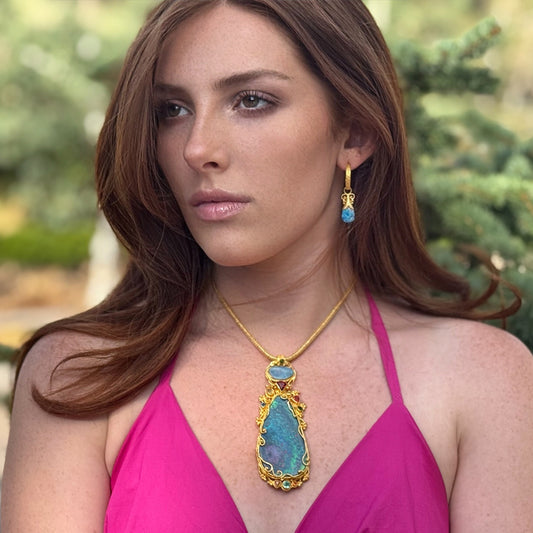"Faerie" Pendant (Australian Opal, Mixed Gemstones, 22k Gold)