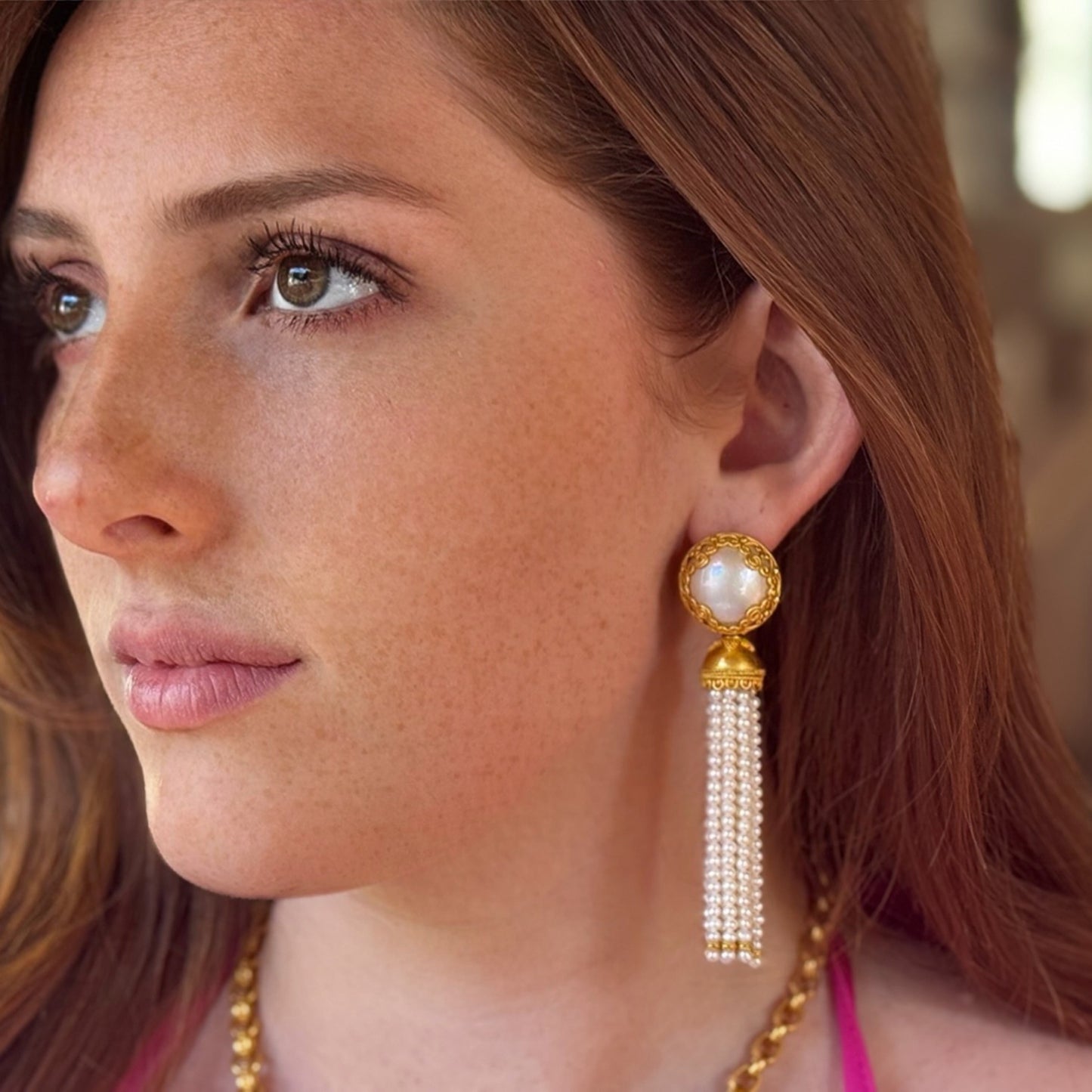 "Westminster" Button Earrings (White Mabe Pearl, 22k, 18k Gold)