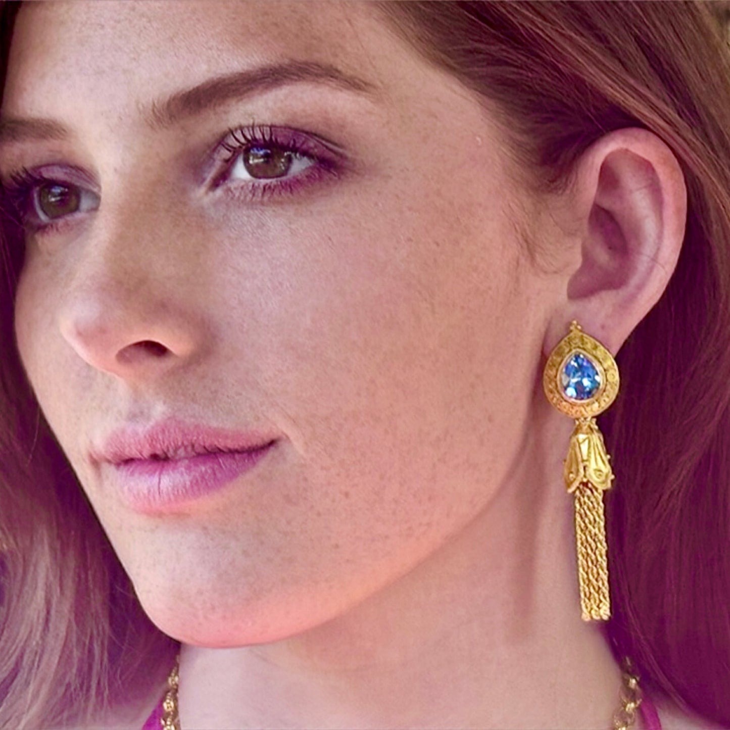 "Susie Spiral" Stud Earrings (Blue Topaz, 22k, 18k Gold)