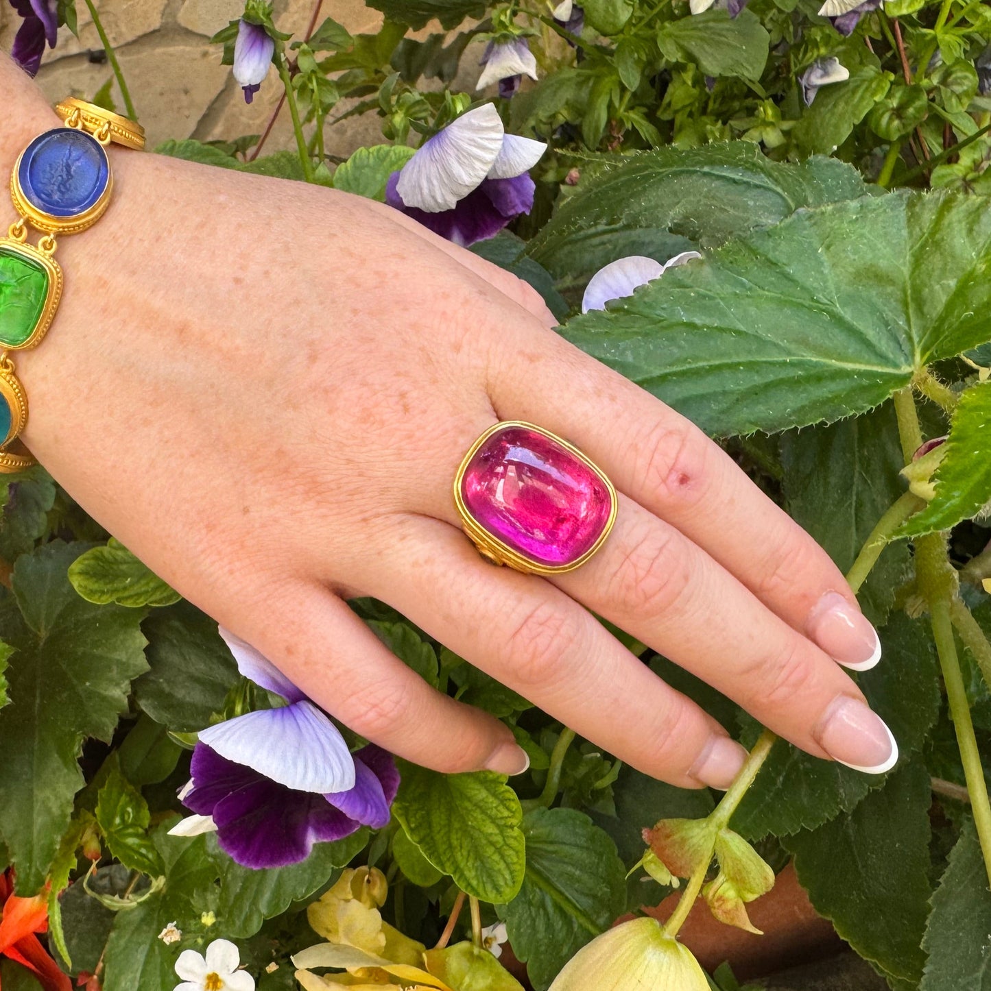 "Corinthia Column" Ring (Rubellite Tourmaline, Diamond, 22k Gold)
