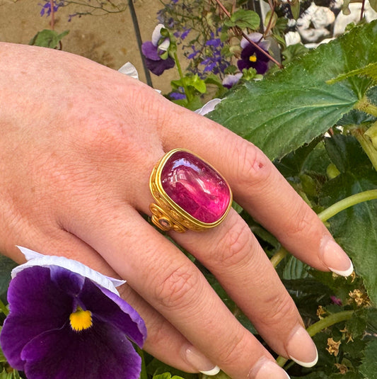 "Corinthia Column" Ring (Rubellite Tourmaline, Diamond, 22k Gold)