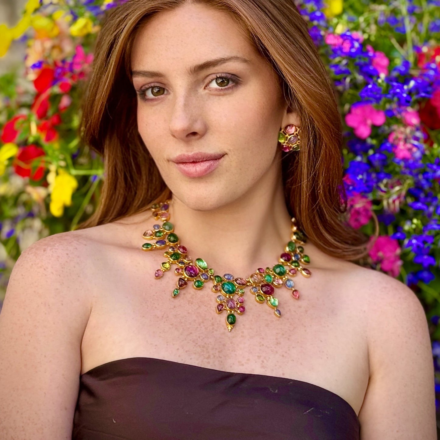 "Provence" Button Earrings (Tourmaline, Tanzanite, Peridot, 22k, 18k Gold)