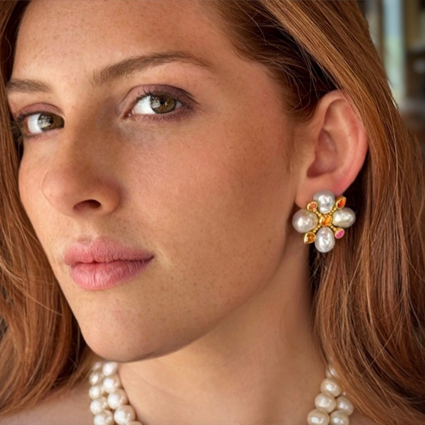 "Orvieto" Button Earrings (Keshi South Sea Pearl, Sapphire, 22k, 18k Gold)