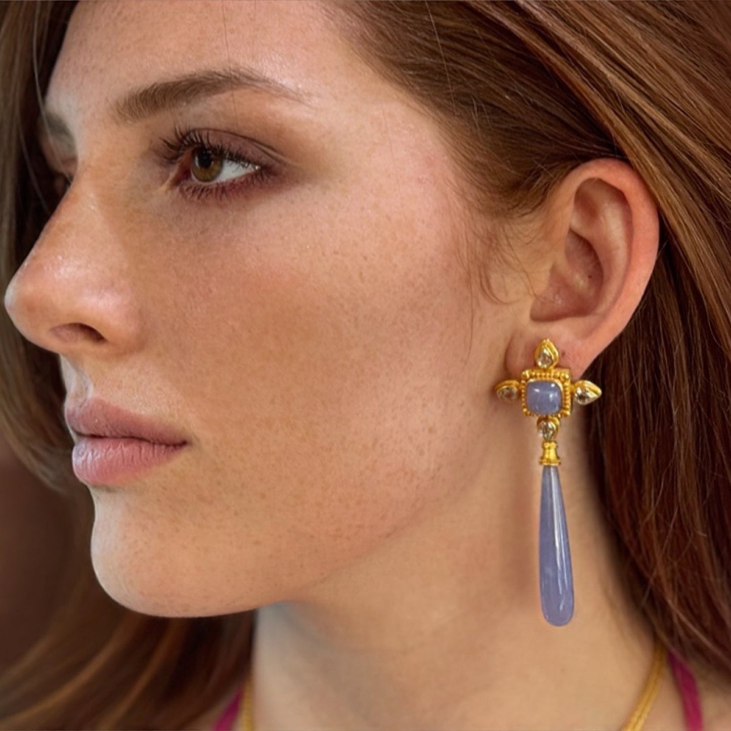 "Simple Cap" Drops for Hook Earrings  (Holly Blue Agate, 18k, 22k Gold)
