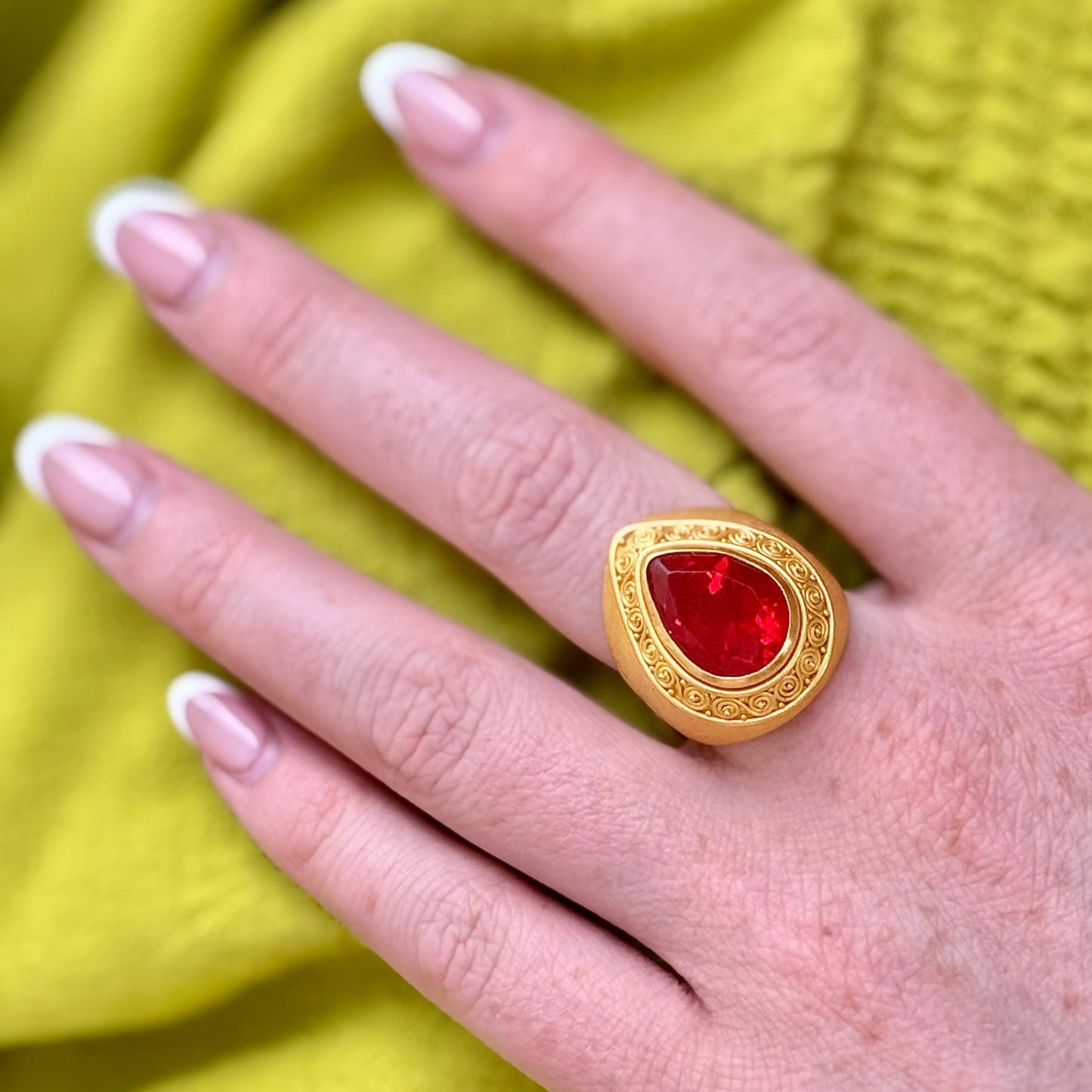 "Trillion" Ring (Mexican Fire Opal, 22k Gold)