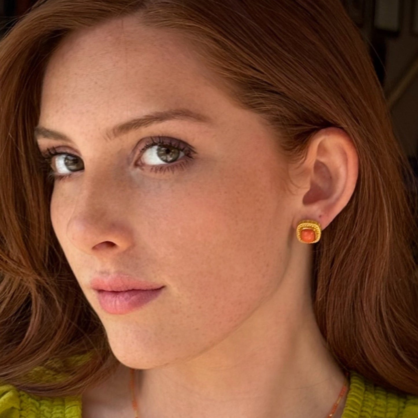 "Sharon" Stud Earrings (Italian Coral, 22k, 18k Gold)