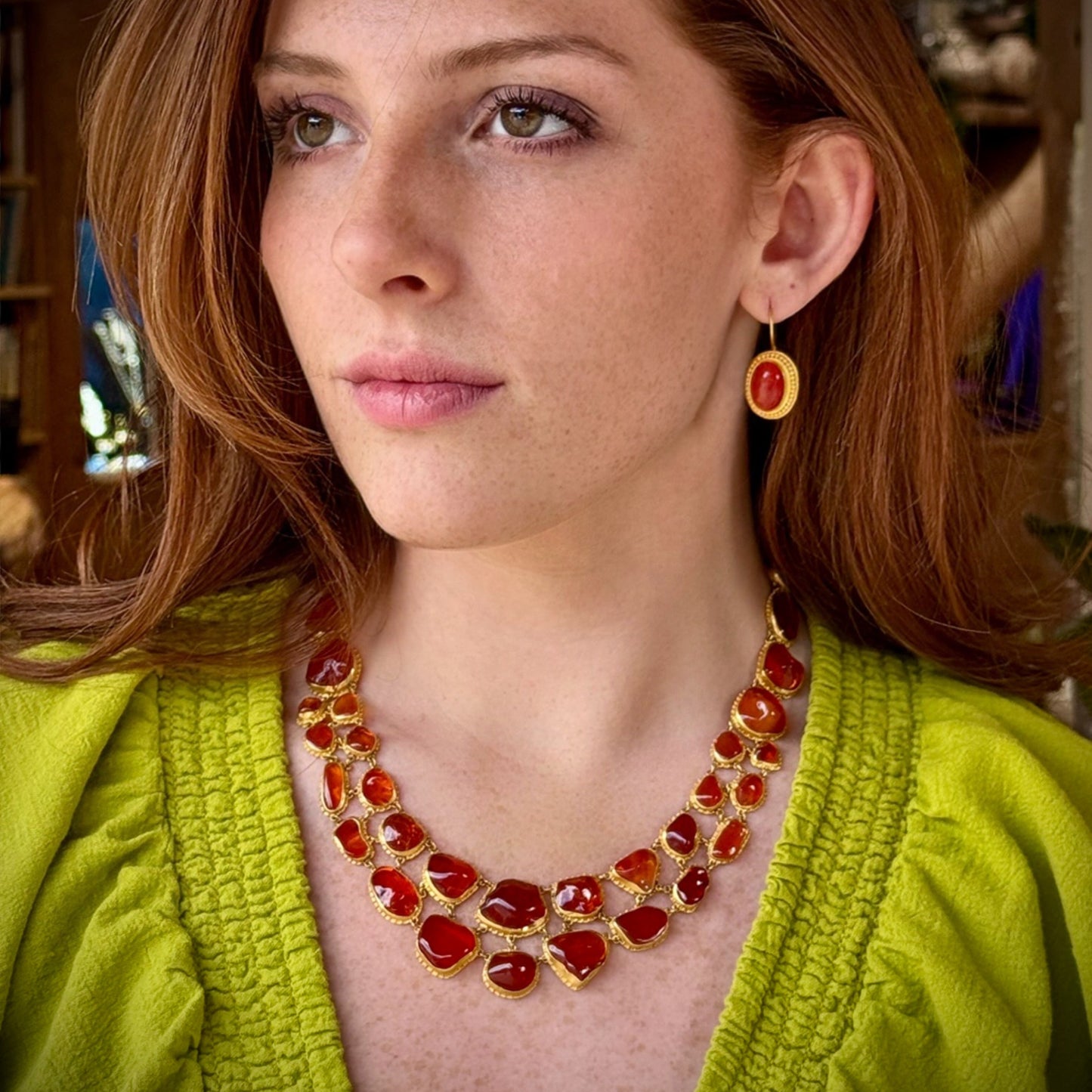 "Paris" Necklace (Mexican Fire Opal, 18k, 22k Gold)