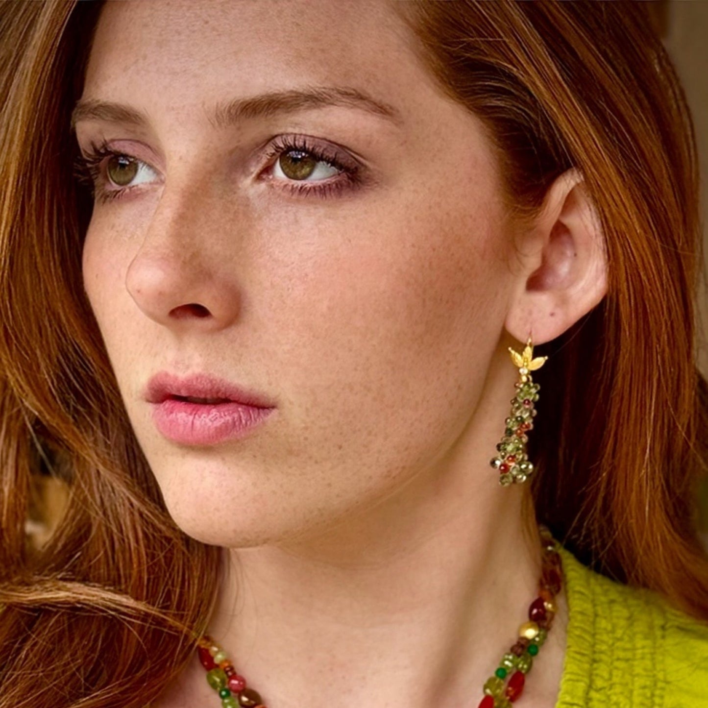 "Francine Cluster" Hook Earrings (Multicolor Sapphire, 22k Gold)
