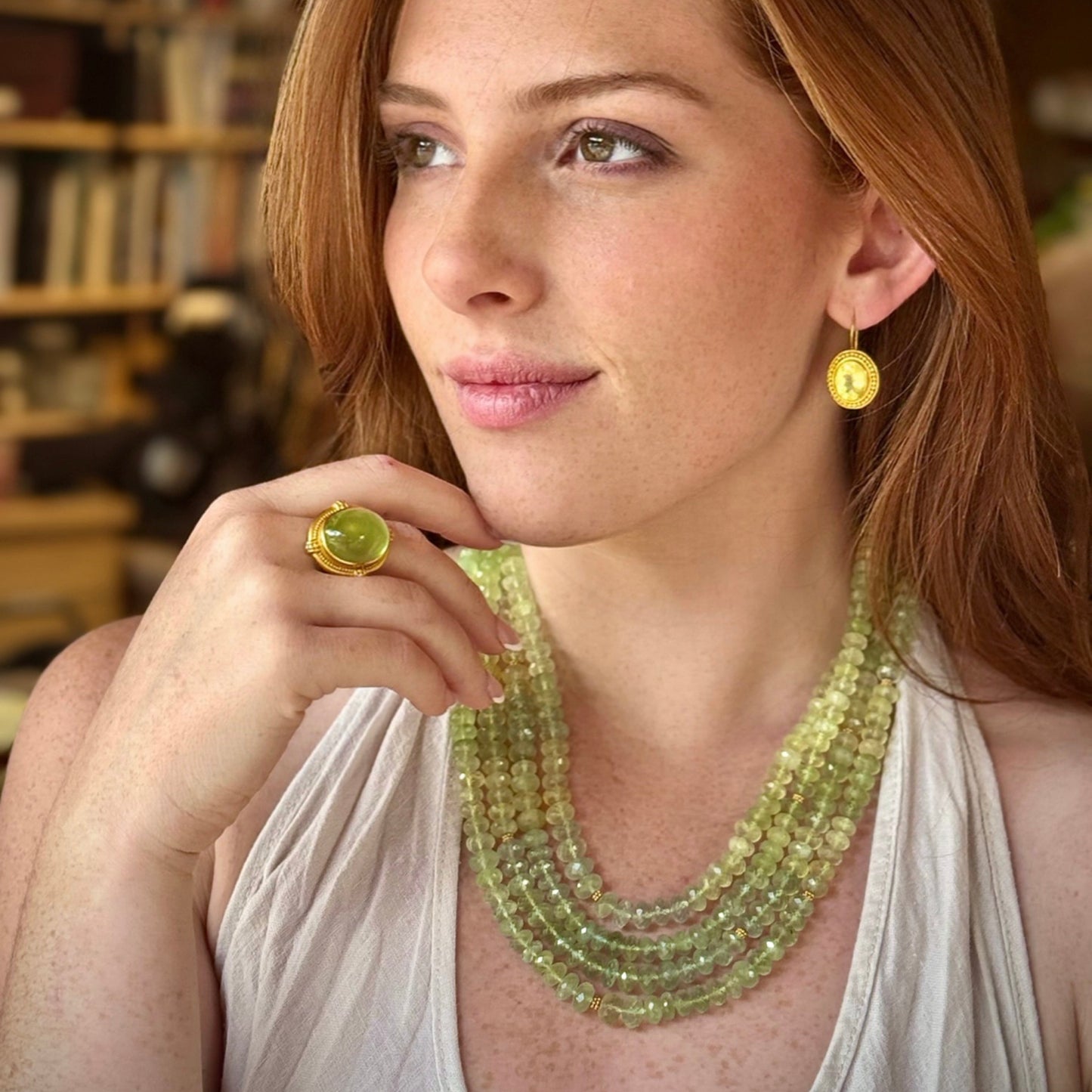 "Lana Ombre" Necklace (Prehnite Beads, 18k, 22k Gold)