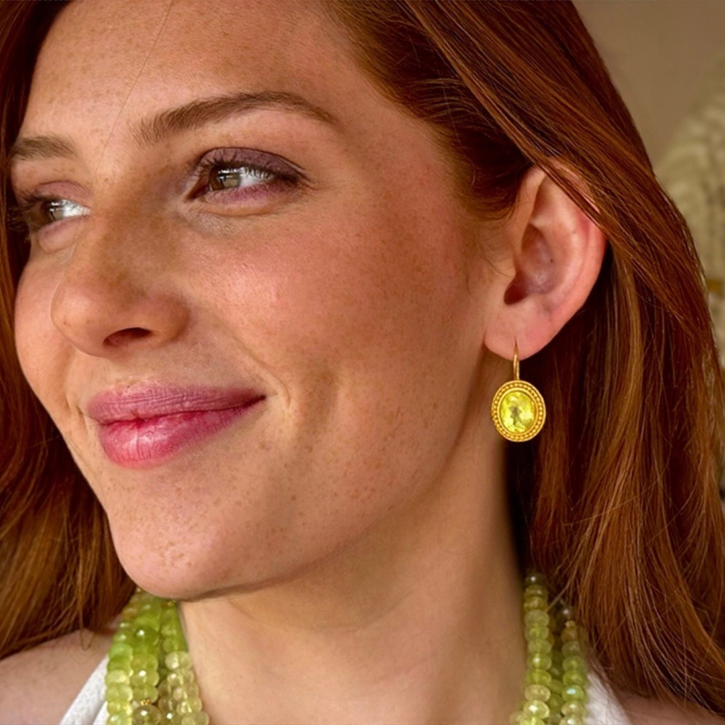 "Asri" Hook Earrings (Yellow Prehnite, 18k, 22k Gold)