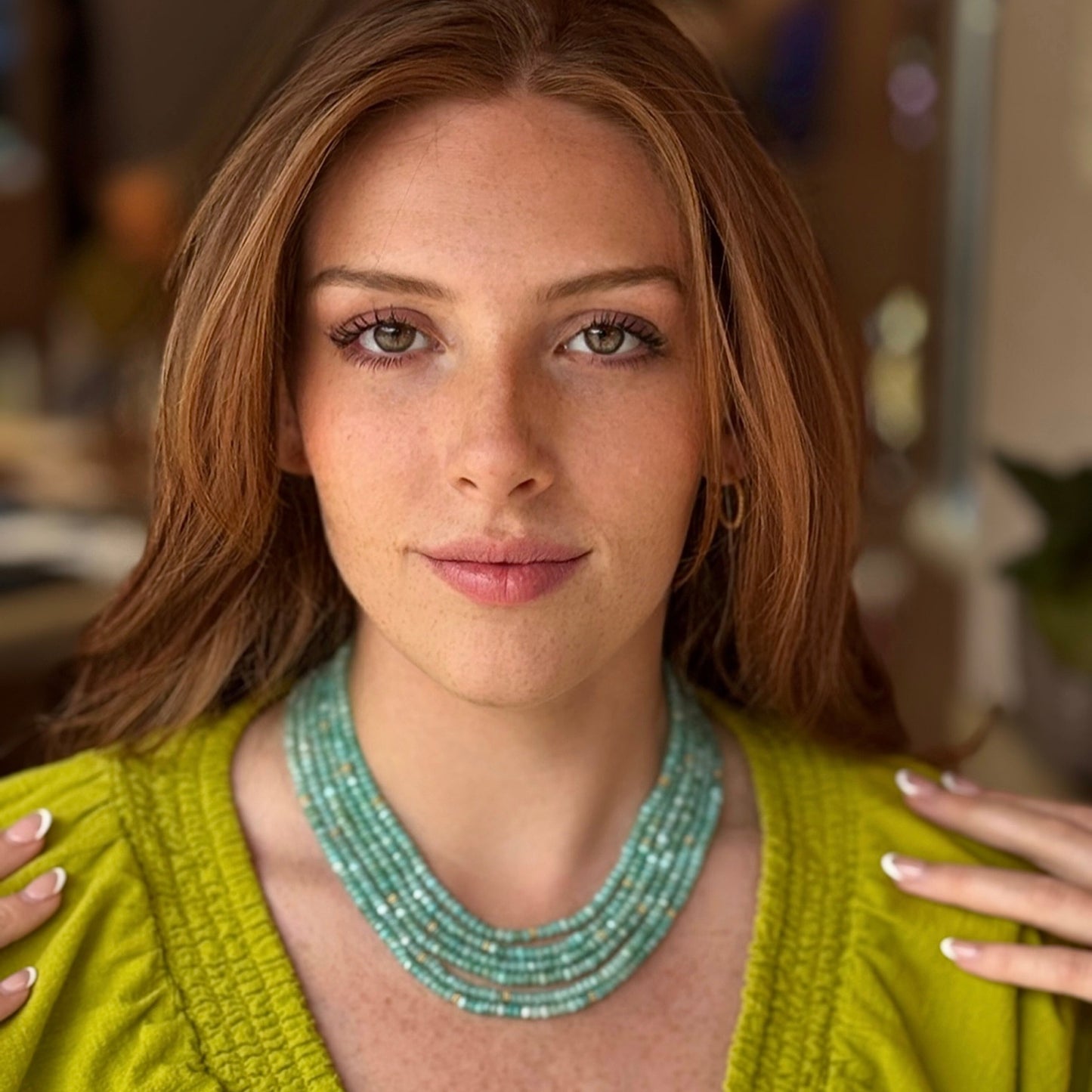 "Lana 5-Strand" Necklace (Peruvian Opal Beads, 22k Gold)