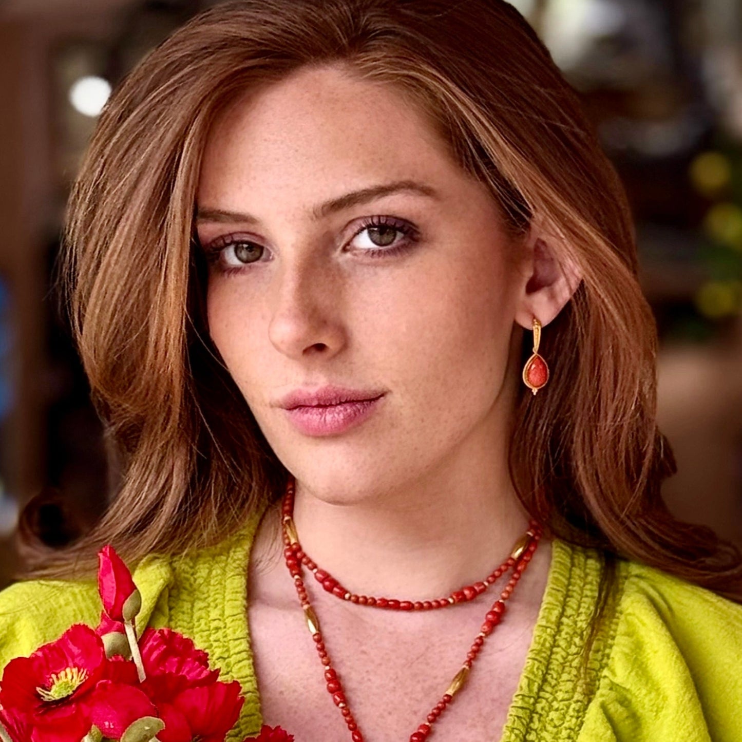 "Polos Jawan" Drops for Hook Earrings (Italian Coral, 18k, 22k Gold)