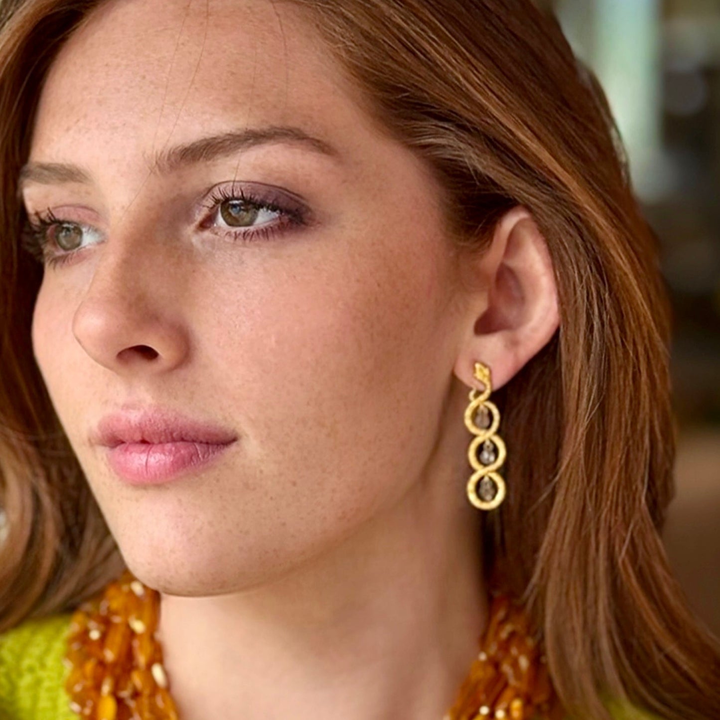 "Caduceus" Dangle Earrings (Diamonds, 22k, 18k Gold)