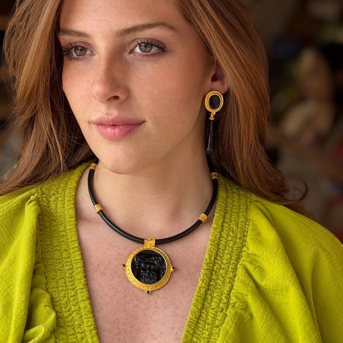 "Pisa" Pendant (Venetian Glass Intaglio, Black Diamond, 22k Gold)