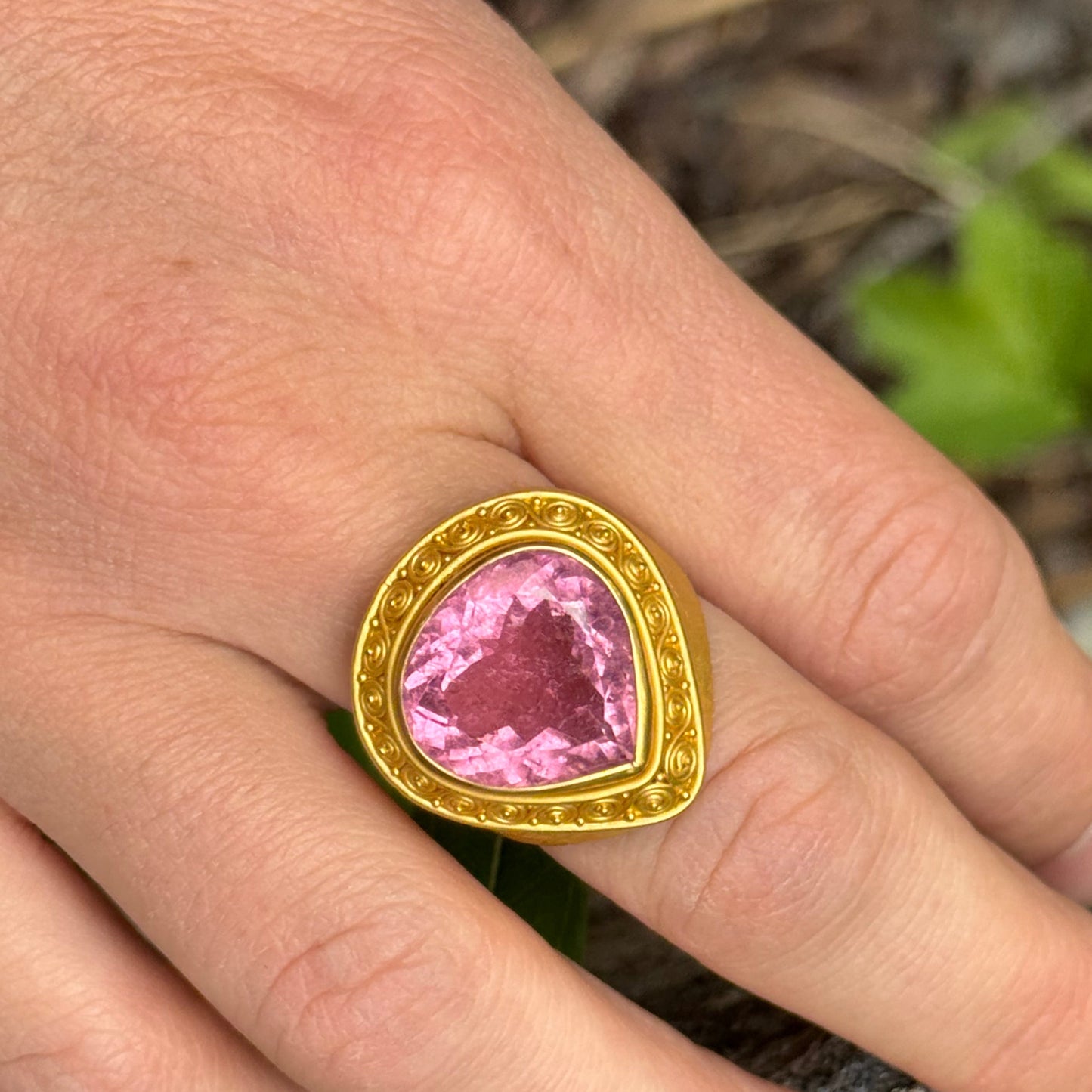 "Trillion" Ring (Pink Tourmaline, 22k Gold)